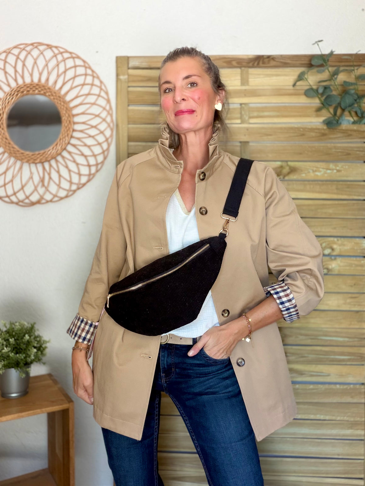 Sac banane XL velours côtelé Ciao Boum - IVY - Noir