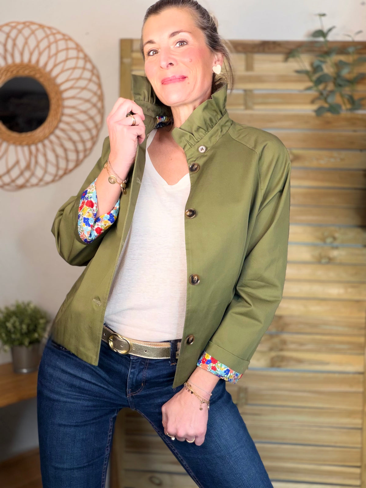 Veste Trench col victorien avec Liberty - VICTORIA Kaki - FIN DE SÉRIE