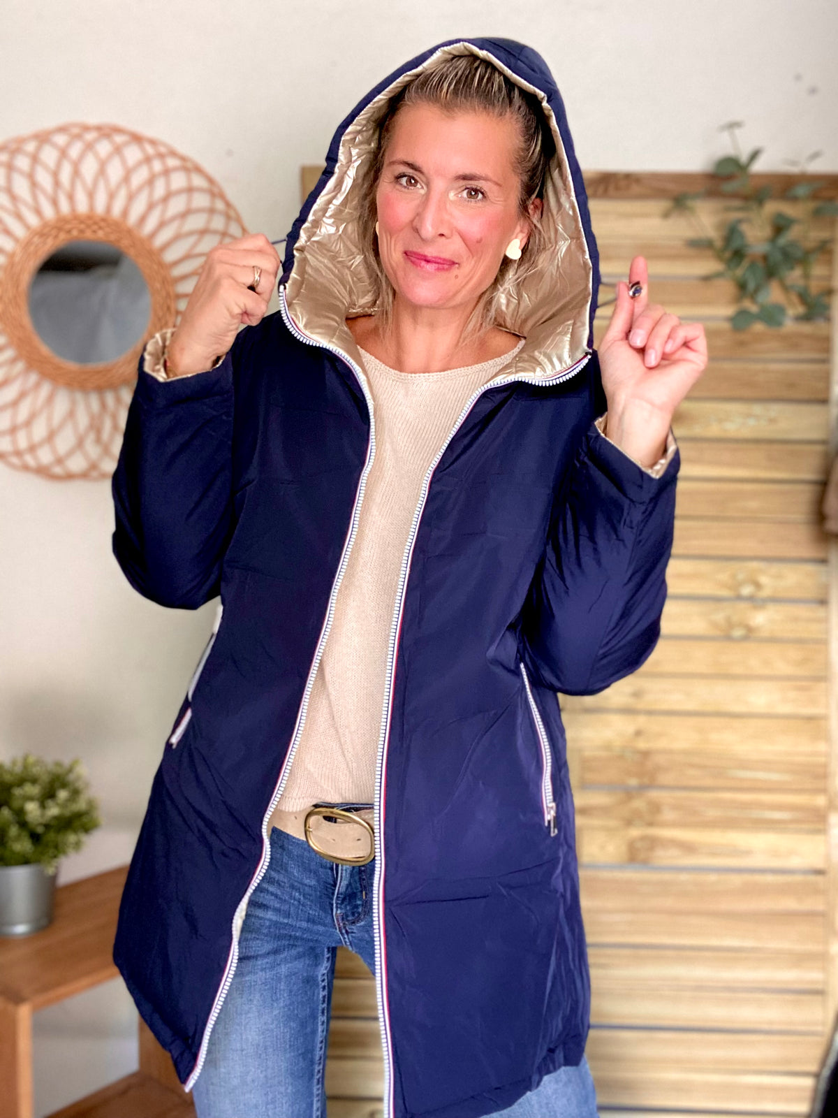 Doudoune imperméable réversible ANGÈLE LONG - Bleu marine - MELYA MELODY