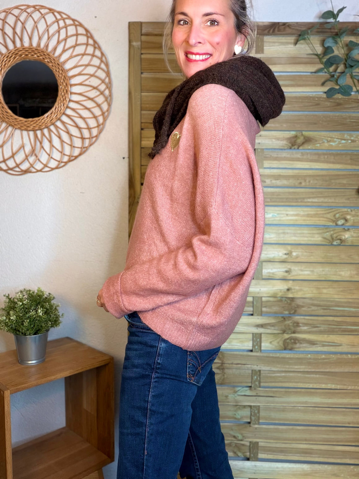 Col cagoule LORIE en maille avec boutons - Chocolat