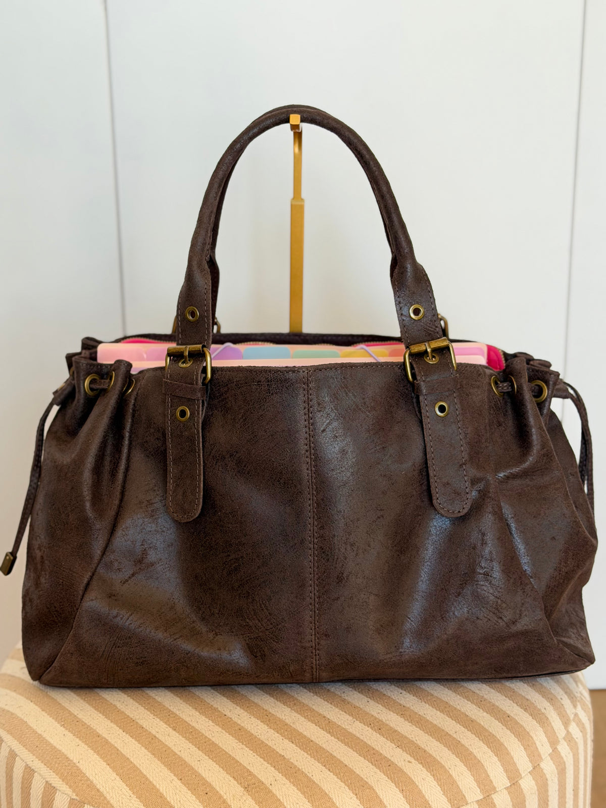Sac cabas XL en cuir vieilli • COOPER Chocolat