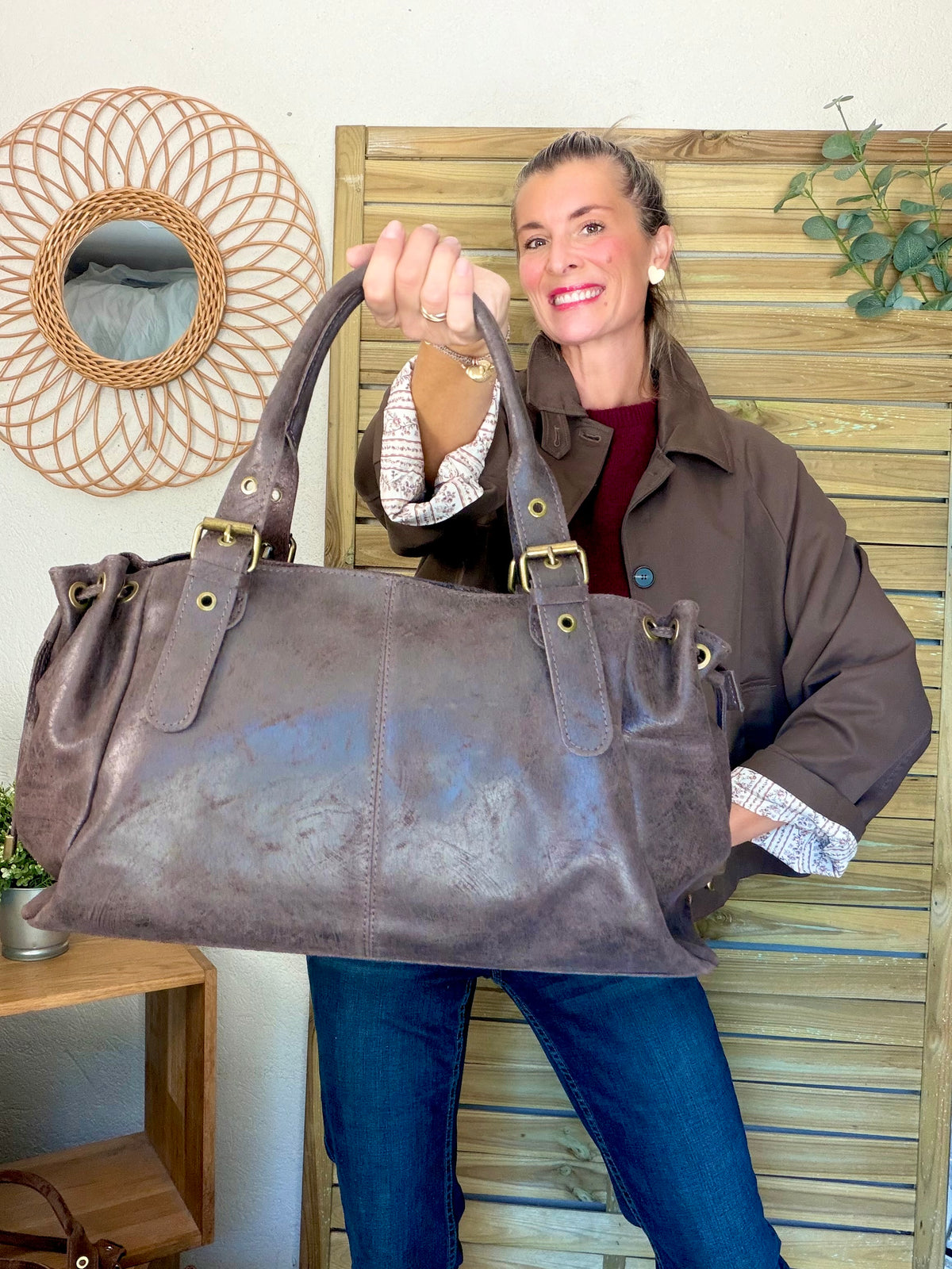 Sac cabas XL en cuir vieilli • COOPER Chocolat