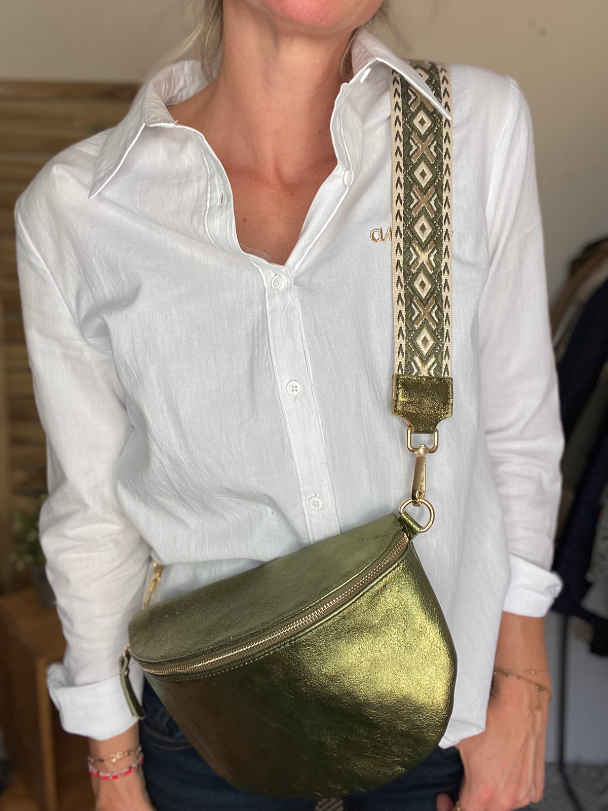 Sangle / Bandoulière en cuir irisé pour sacs/ bananes - JOEY (losanges fins)
