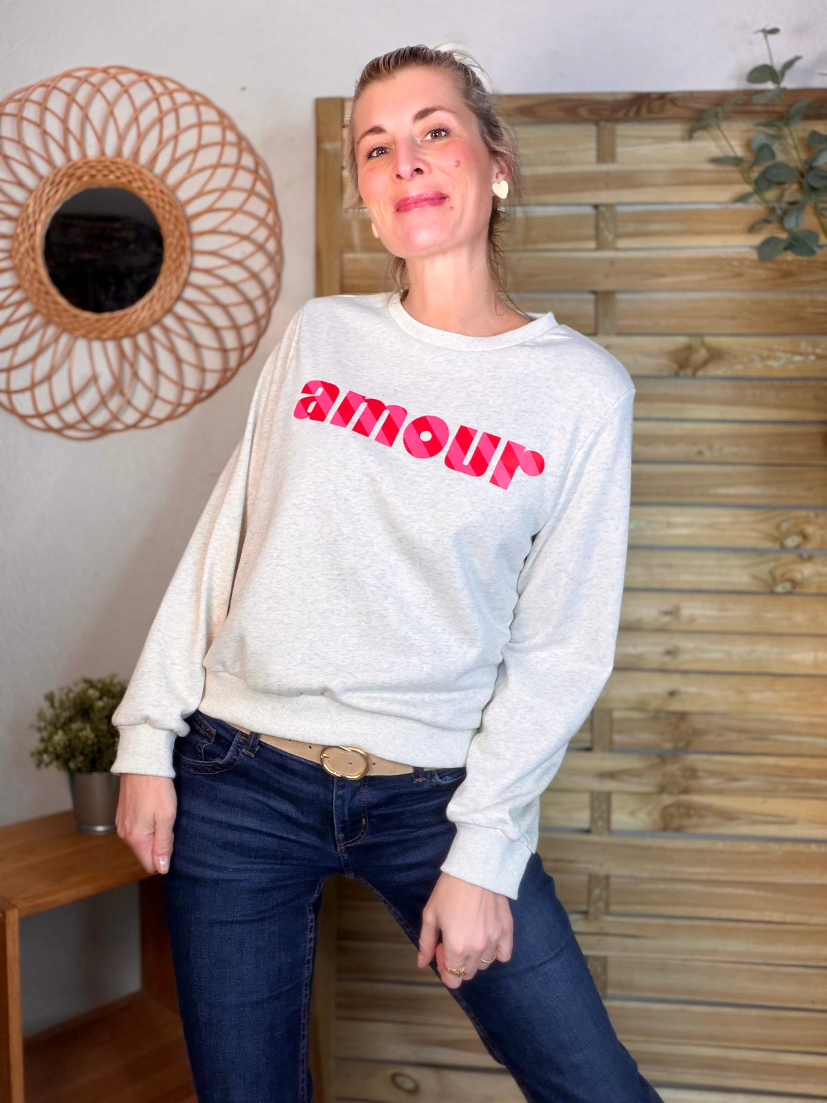 Sweat amour SIENNA - Gris / Rose - FIN DE SÉRIE