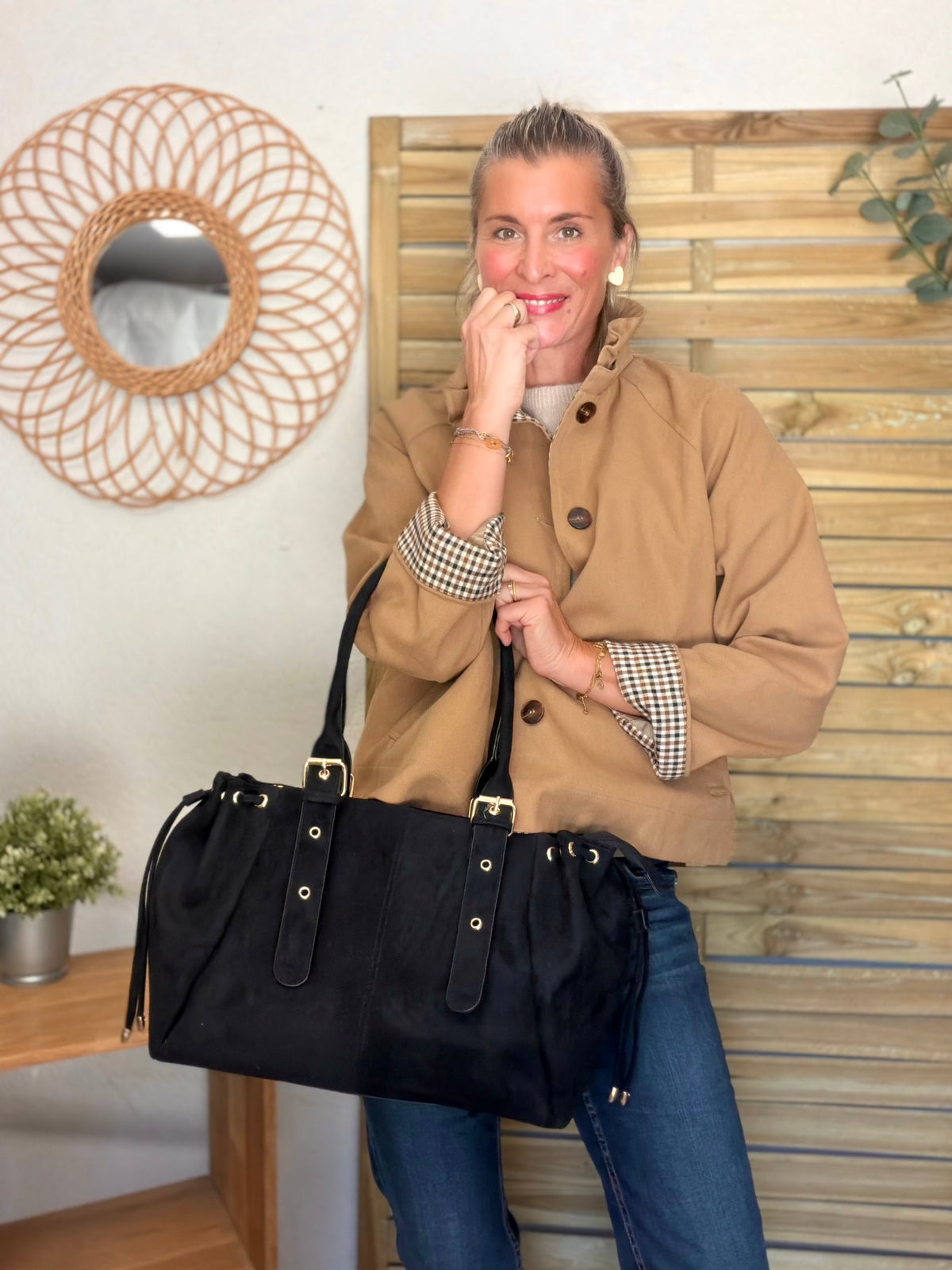 Sac cabas XL simili daim CLÉO Noir