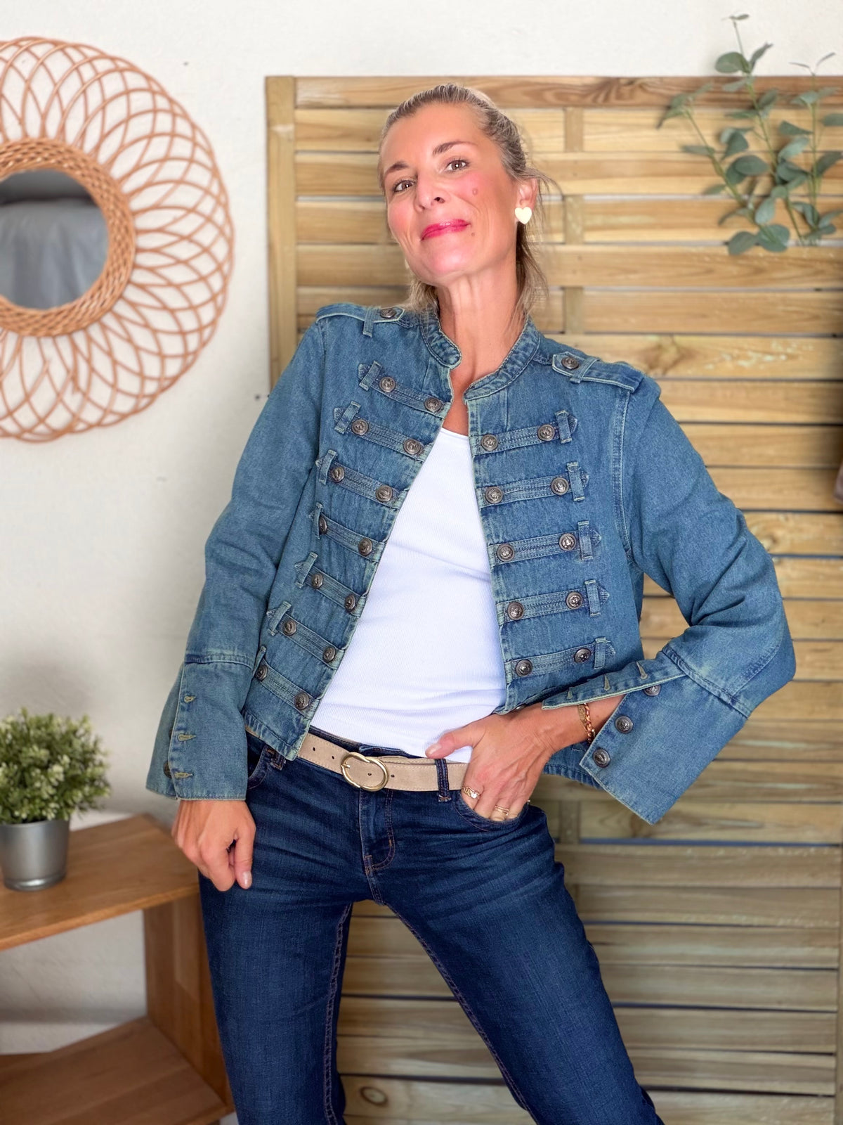 Veste officier courte en jean NAPOLÉON - Bleu Jean • DÉSTOCKAGE
