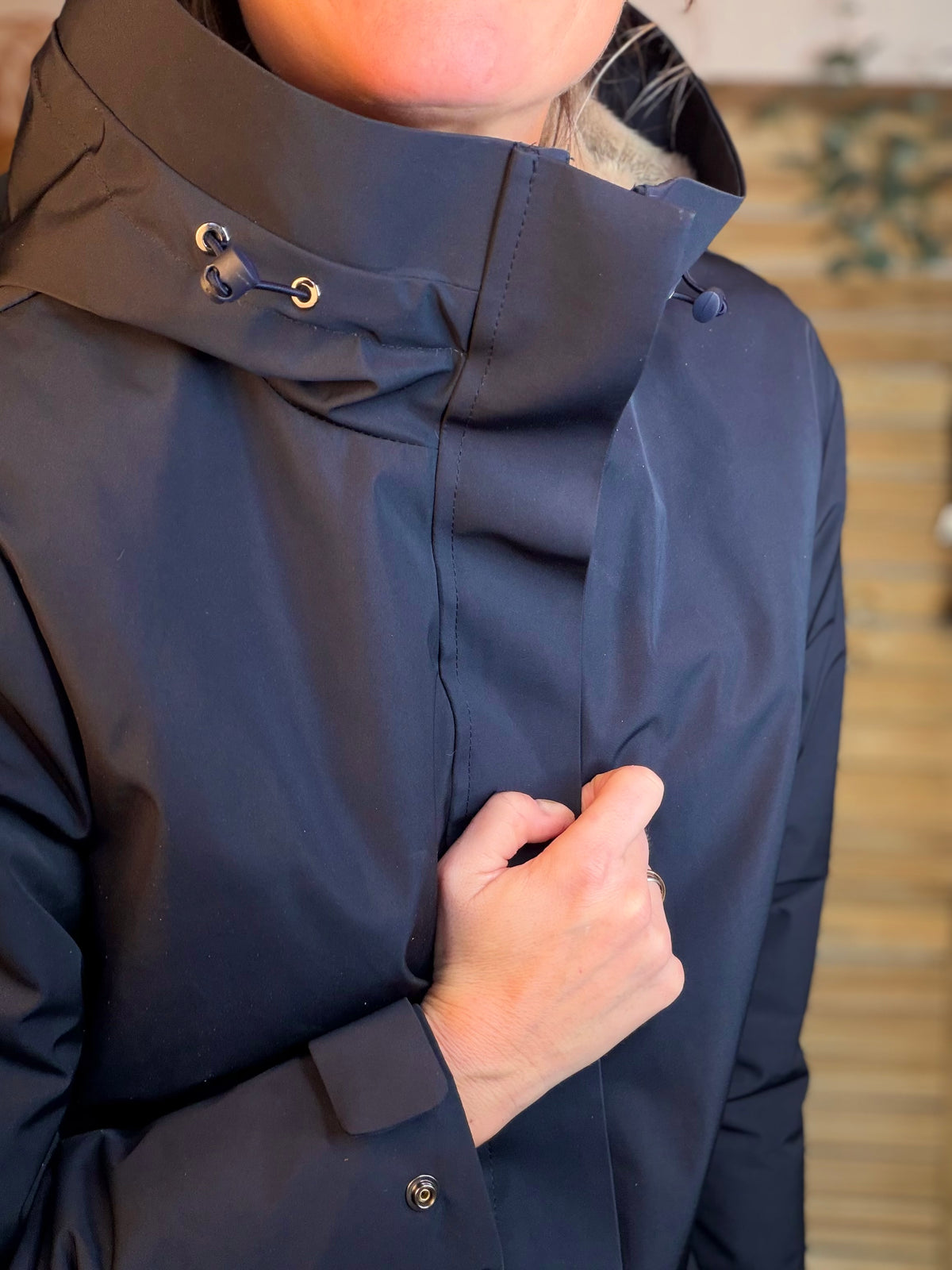 LAURA JO - Parka fourrée imperméable AMBRE LONG - Bleu marine / Beige