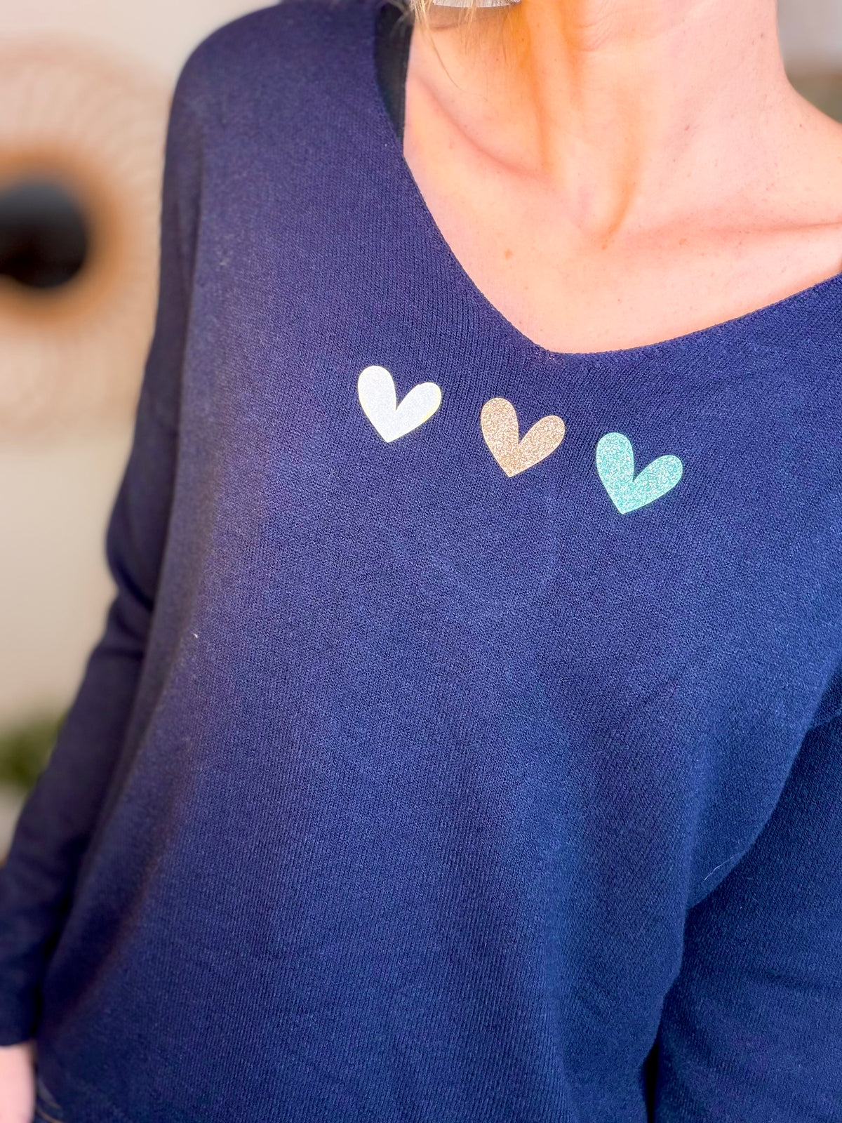 Pull fin 3 cœurs 💛 BERTILLE - Marine - FIN DE SÉRIE