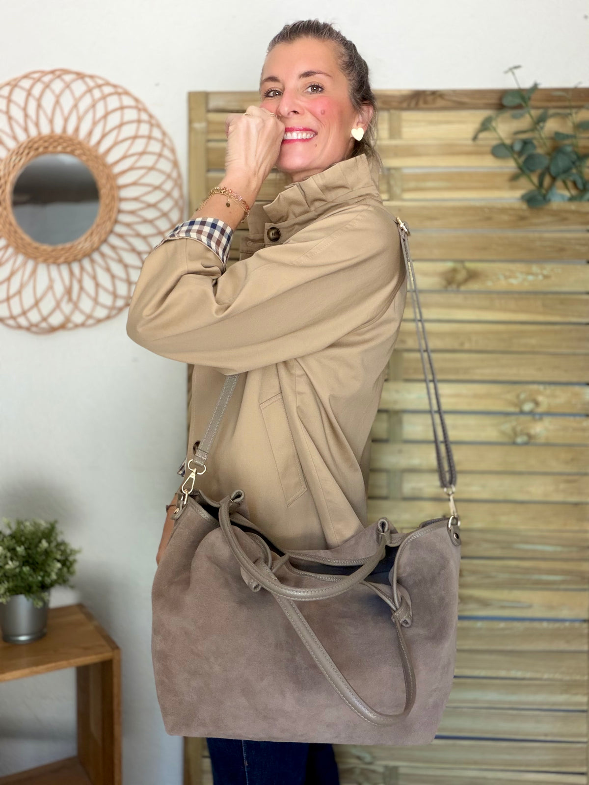 Sac cabas XXL en cuir daim souple • AUSTIN Taupe