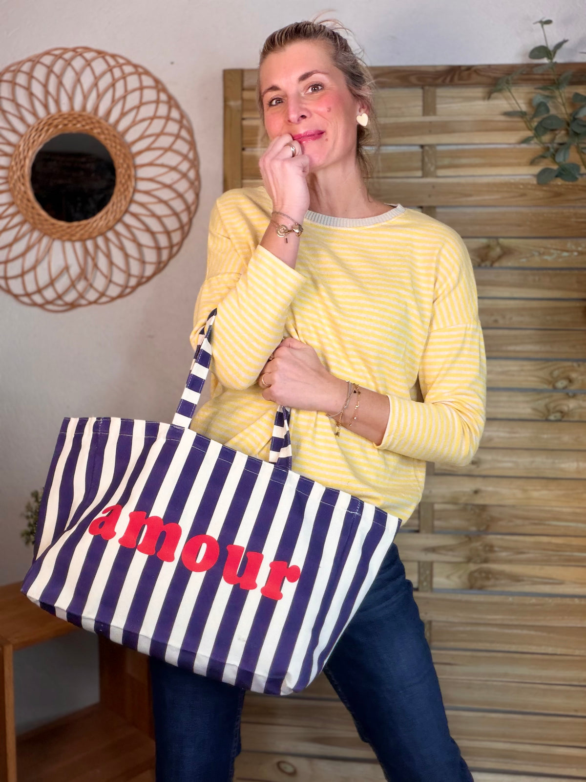 Pull fin rayé ample ROMANE - Jaune/Beige - FIN DE SÉRIE