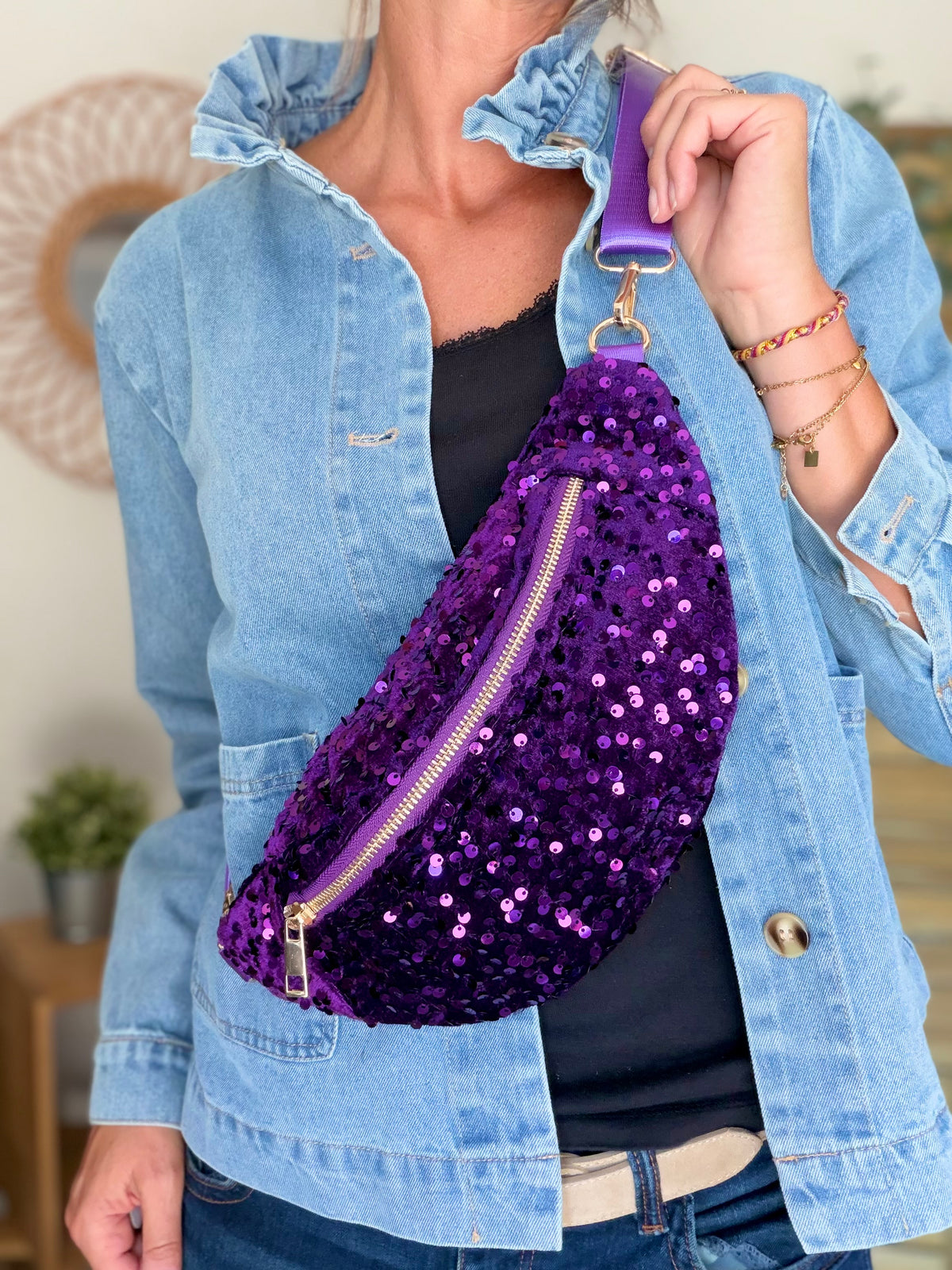 ⚡️ ARRIVAGE - Sac banane velours à sequins DAISY - Violet