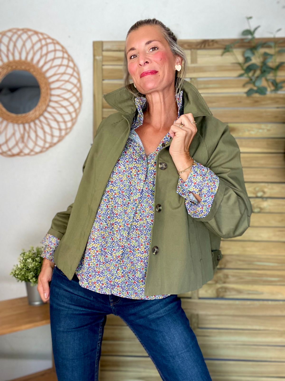 Veste Trench en coton kaki avec Liberty - MAHAUT - LILI et LALA