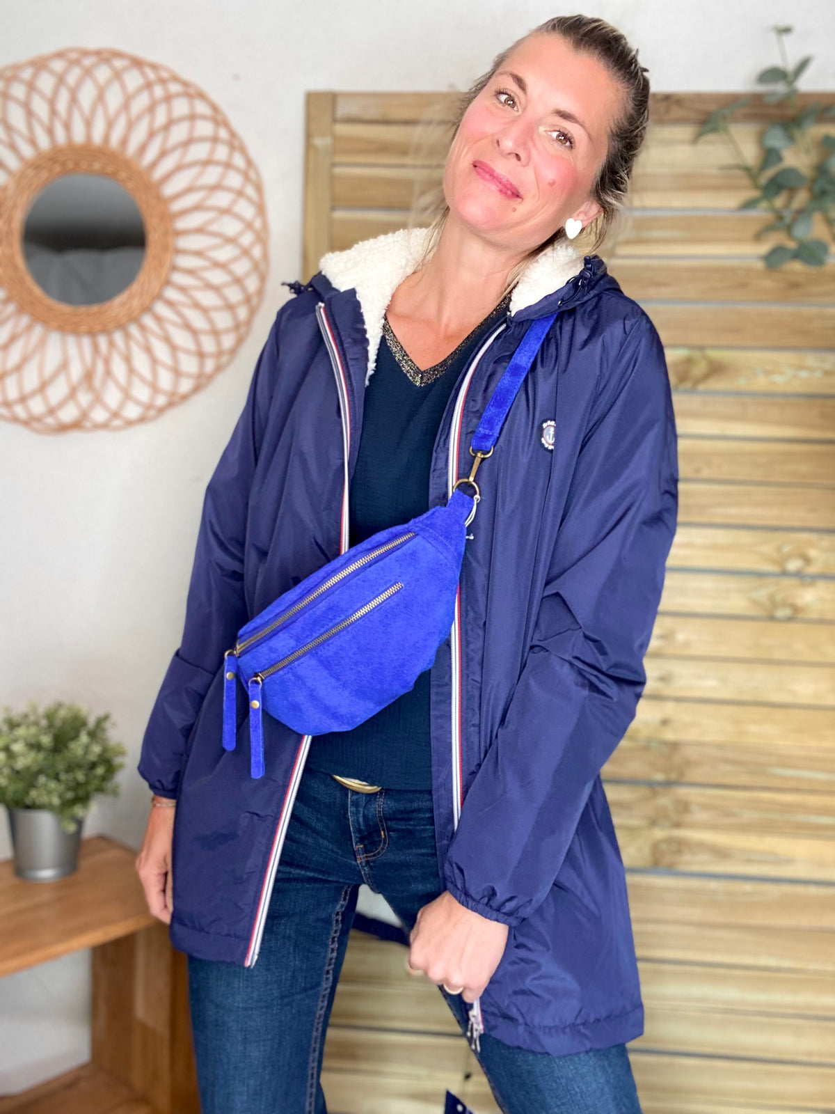 Parka Imperméable moumoute sherpa unisexe JEAN.NE - LE PETIT BRETON - Bleu Marine (Taille très grand) - FIN DE SÉRIE