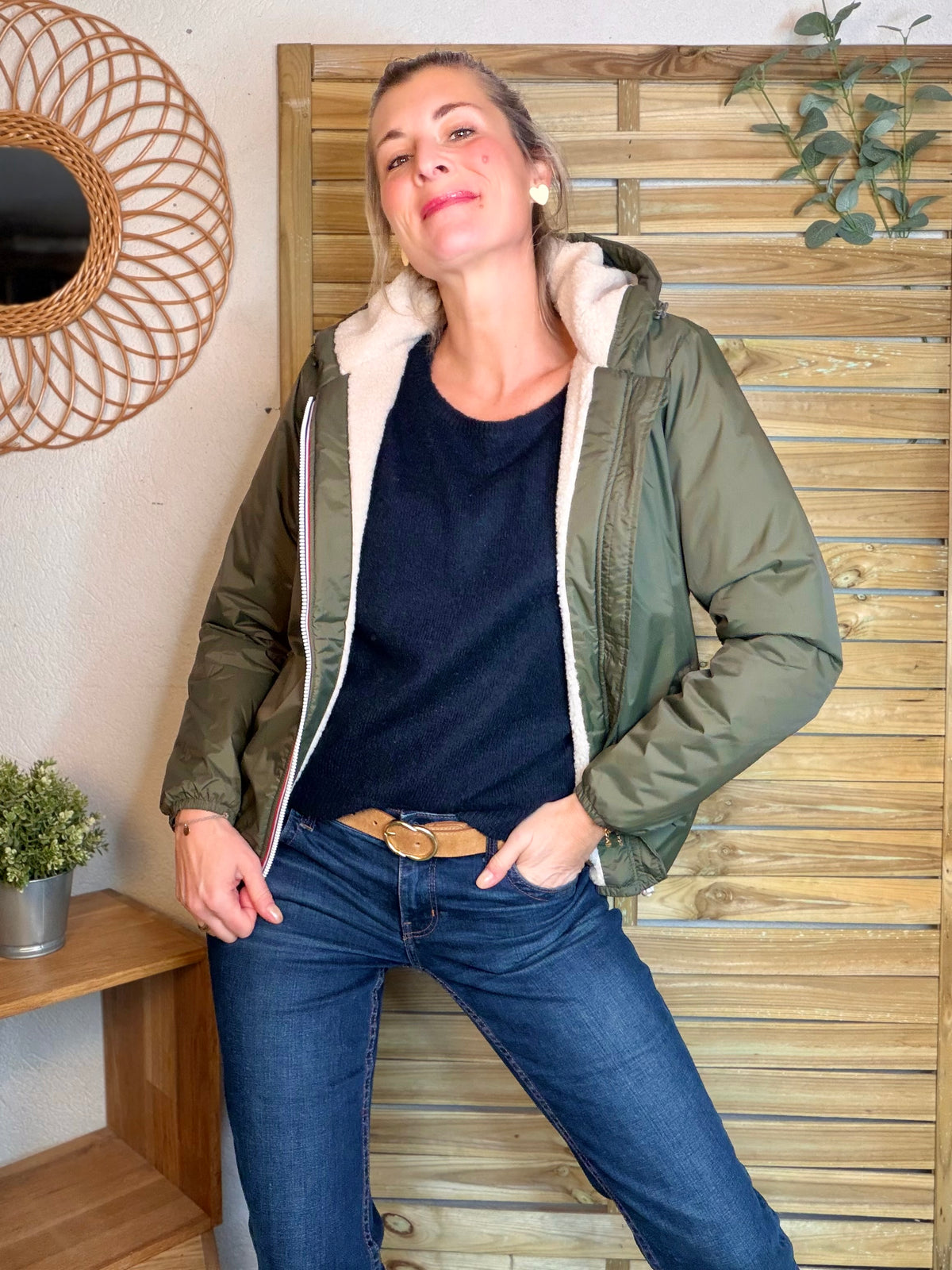 LAURA JO - Parka Imperméable LOUISE COURT sherpa - Kaki