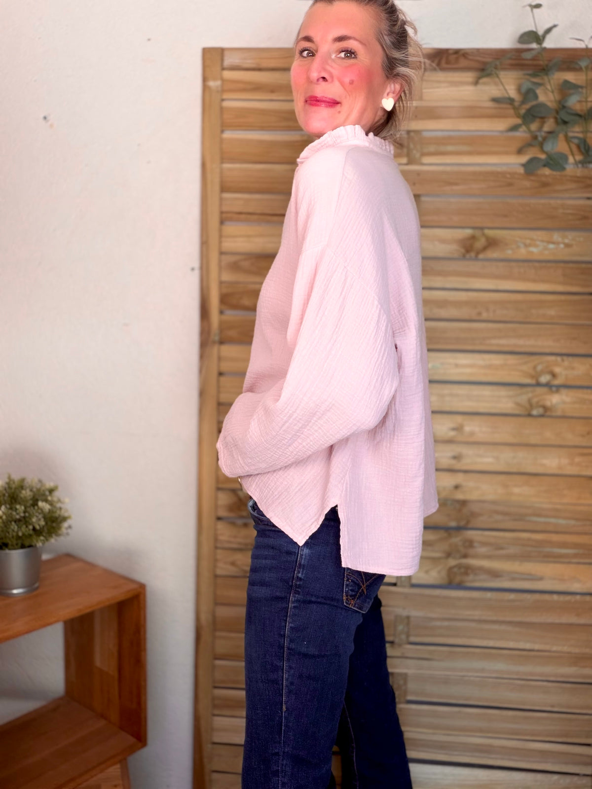 Blouse en gaze de coton SIERRA Rose poudré • FIN DE SÉRIE