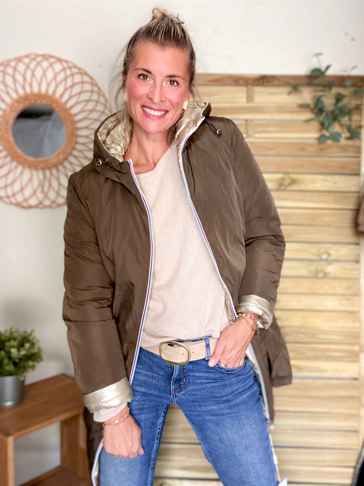 Doudoune imperméable réversible ANGÈLE LONG - Kaki - MELYA MELODY