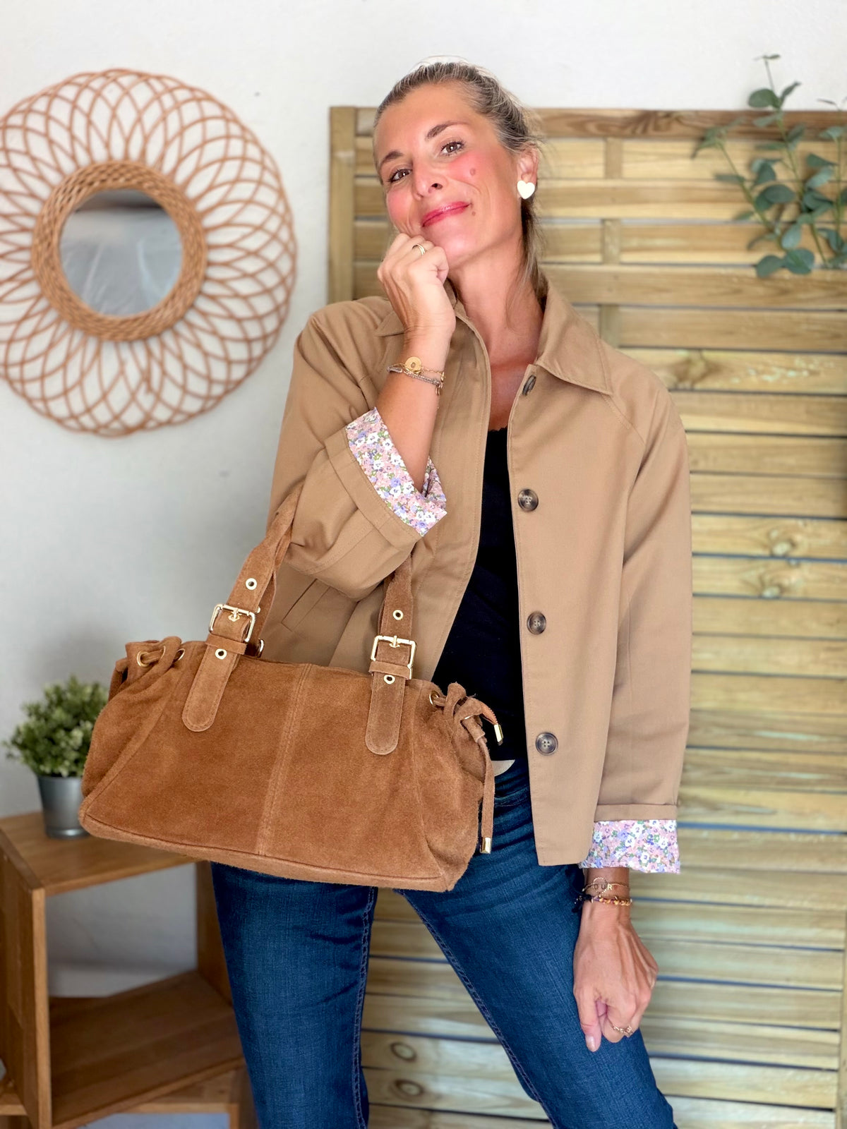 Sac à main en cuir daim GERY - Camel