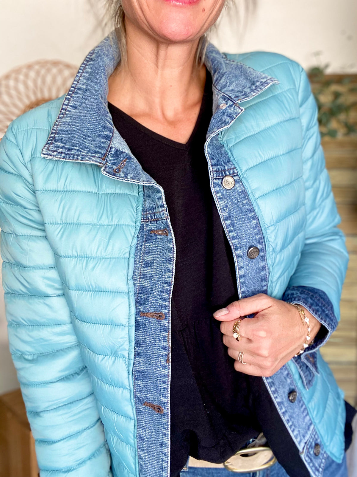 Veste Jean / Doudoune légère JACKIE - Vert sauge - FIN DE SÉRIE