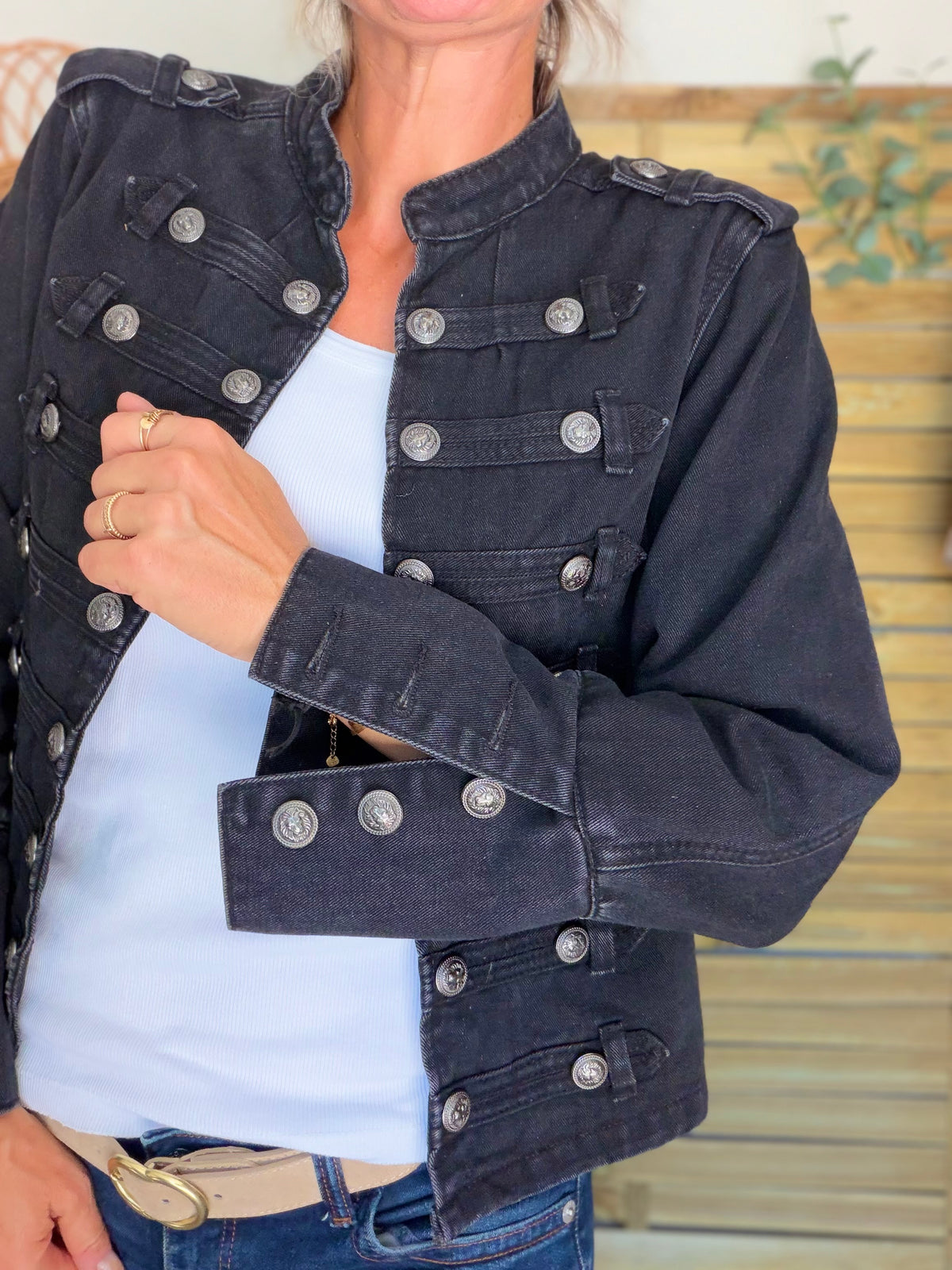 Veste officier courte en jean NAPOLÉON - Noir • DÉSTOCKAGE