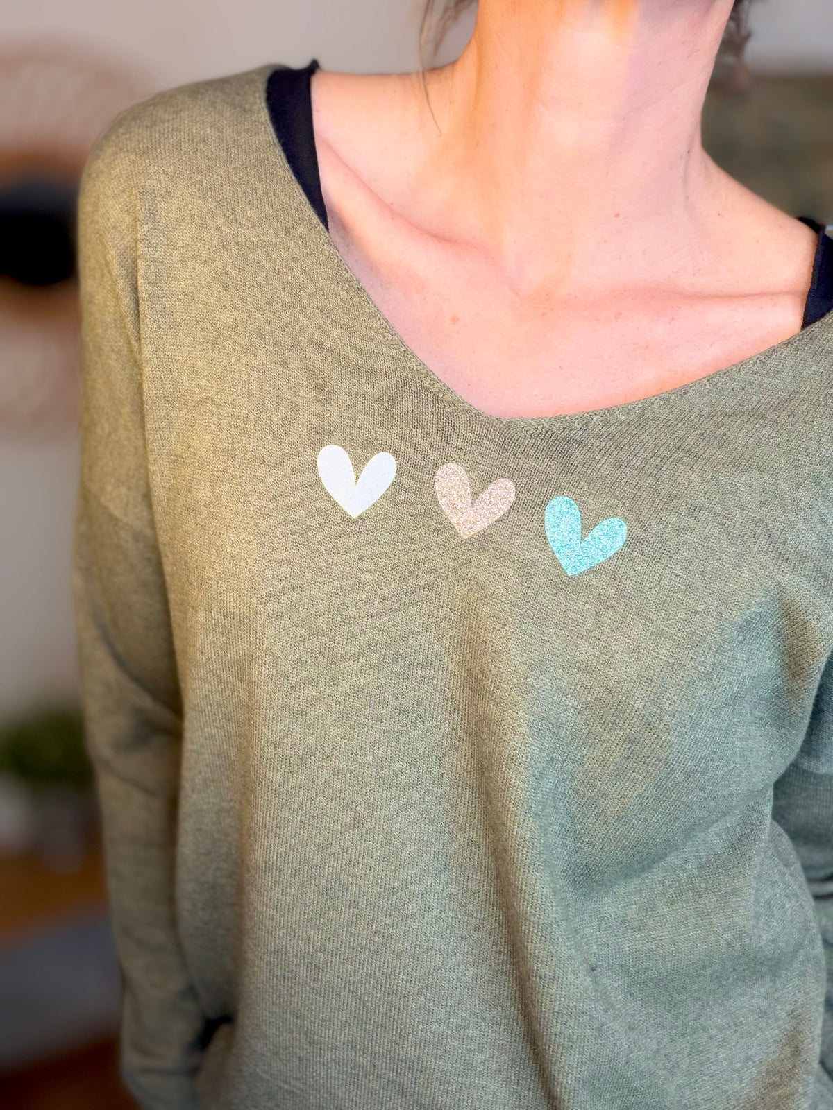 Pull fin 3 cœurs 💛 BERTILLE - Kaki - FIN DE SÉRIE