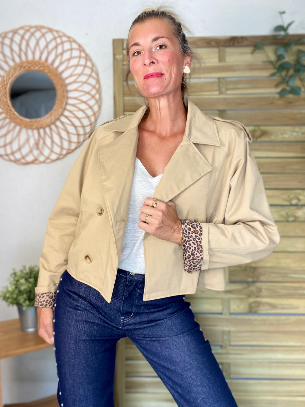 Veste Trench en coton beige avec Léo ROXANE