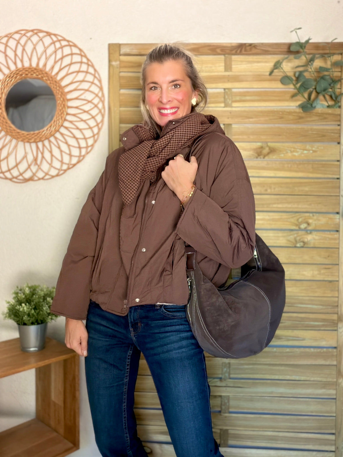 Veste matelassée capuche amovible réversible ODILE Chocolat