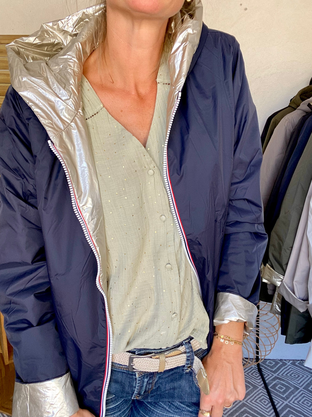 LAURA JO - Imperméable réversible rembourré LOUISON COURT - Marine/Doré
