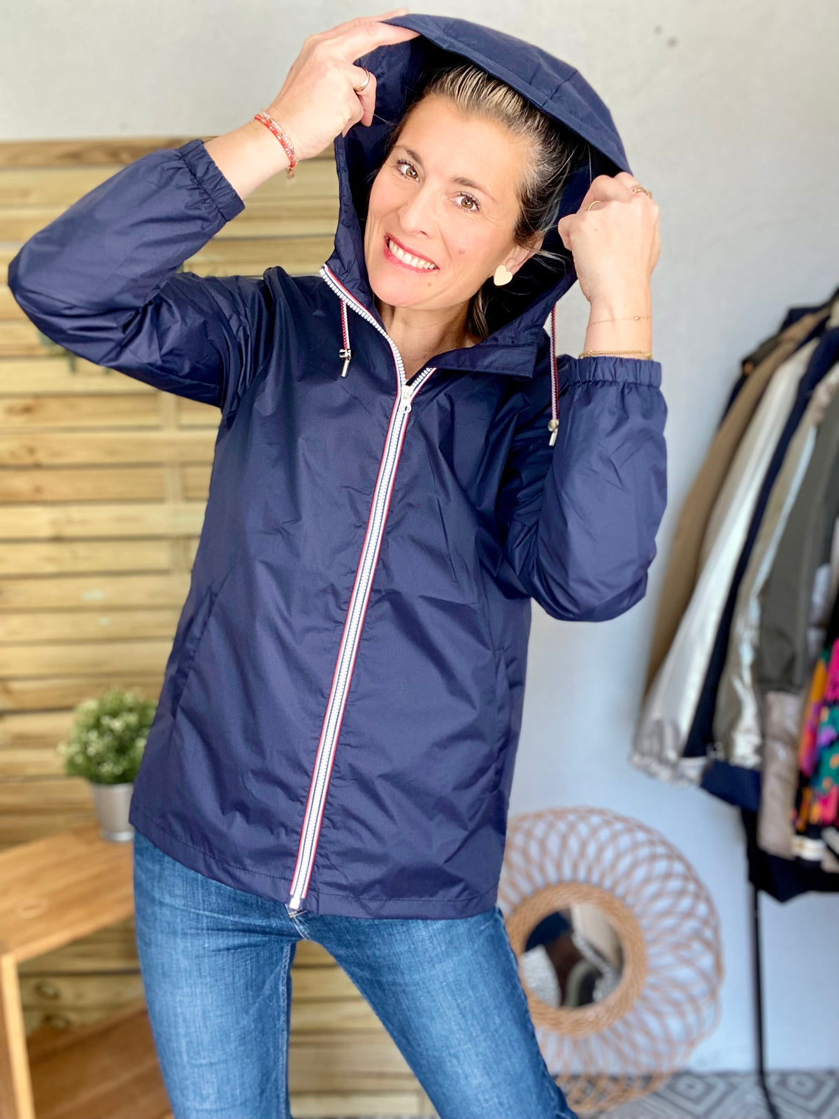 Imperméable mi-saison doublé SOLINE MI-LONG - Bleu marine - LAURA JO - FIN DE SÉRIE