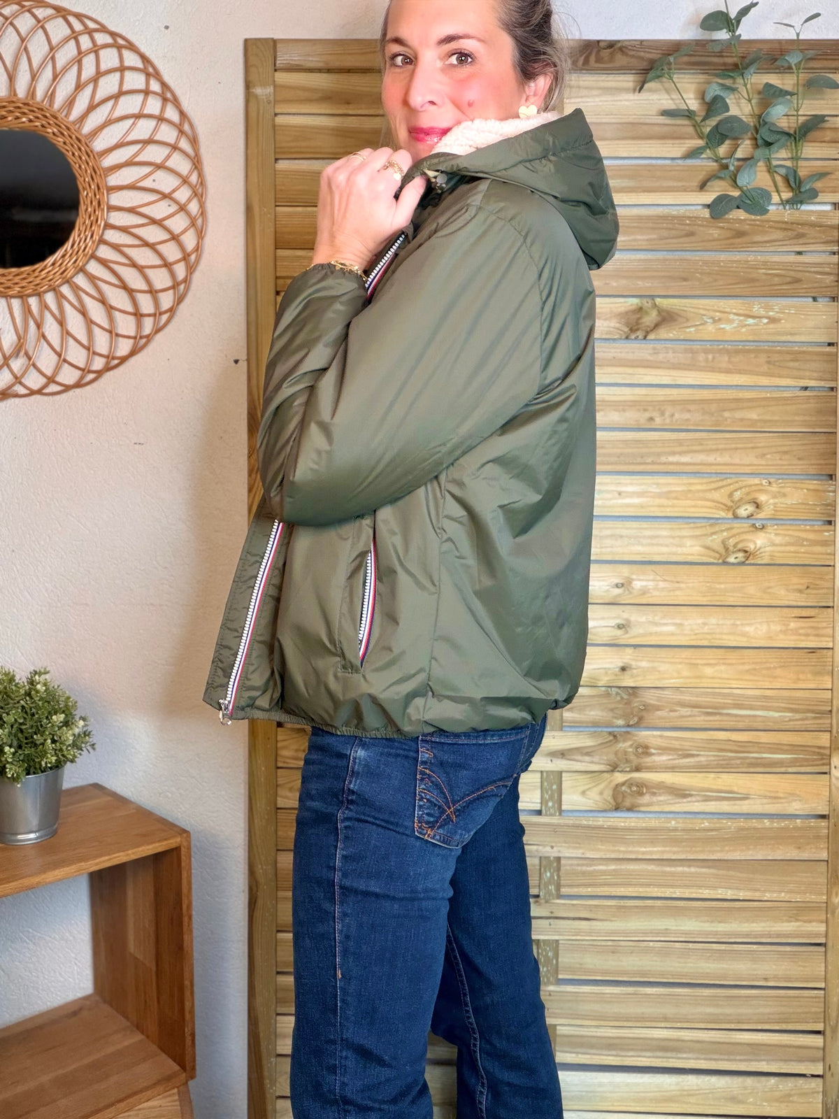 LAURA JO - Parka Imperméable LOUISE COURT sherpa - Kaki