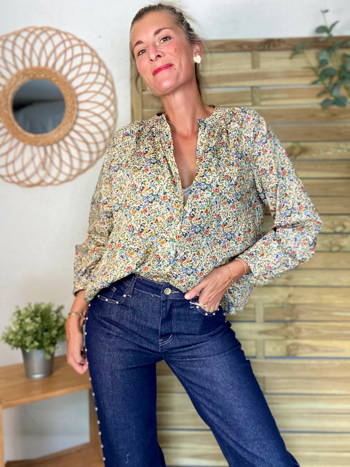Chemise ample Liberty vert SYBILLE - FIN DE SÉRIE