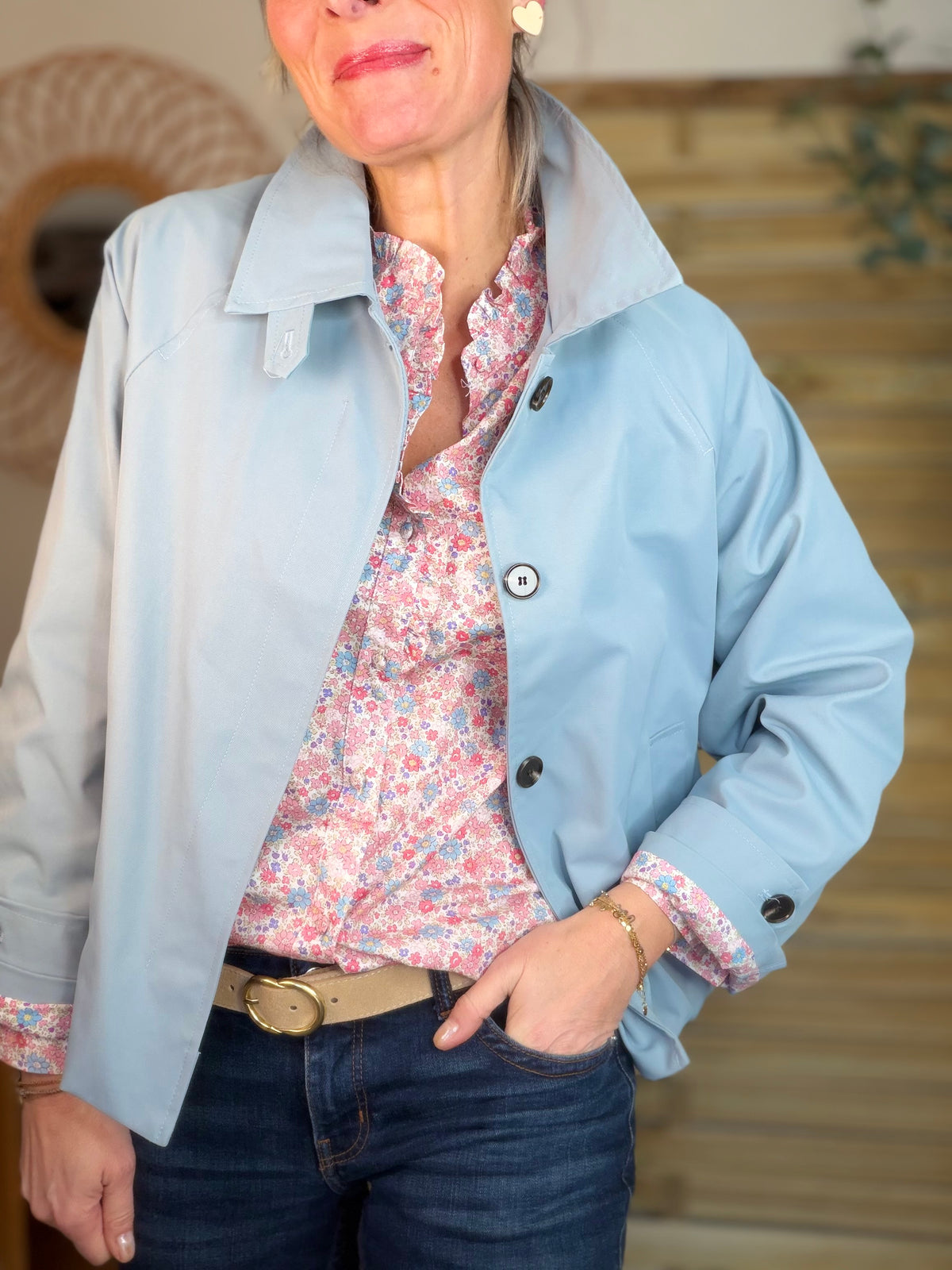 Veste Trench avec Liberty - MADELEINE Bleu ciel - FIN DE SÉRIE