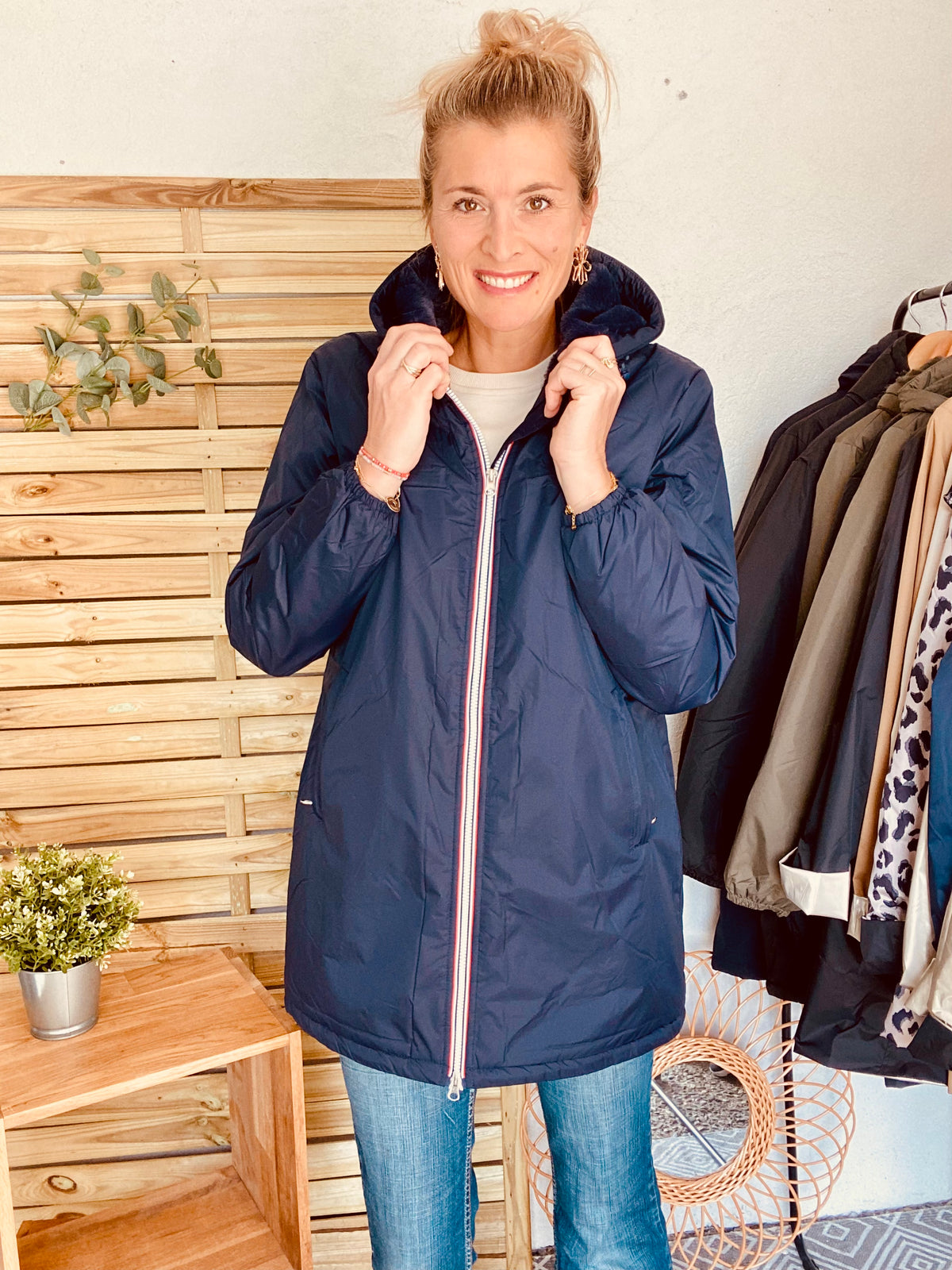 LAURA JO - Parka Imperméable LOUISE LONG fourré - Bleu Marine • DÉSTOCKAGE Taille S