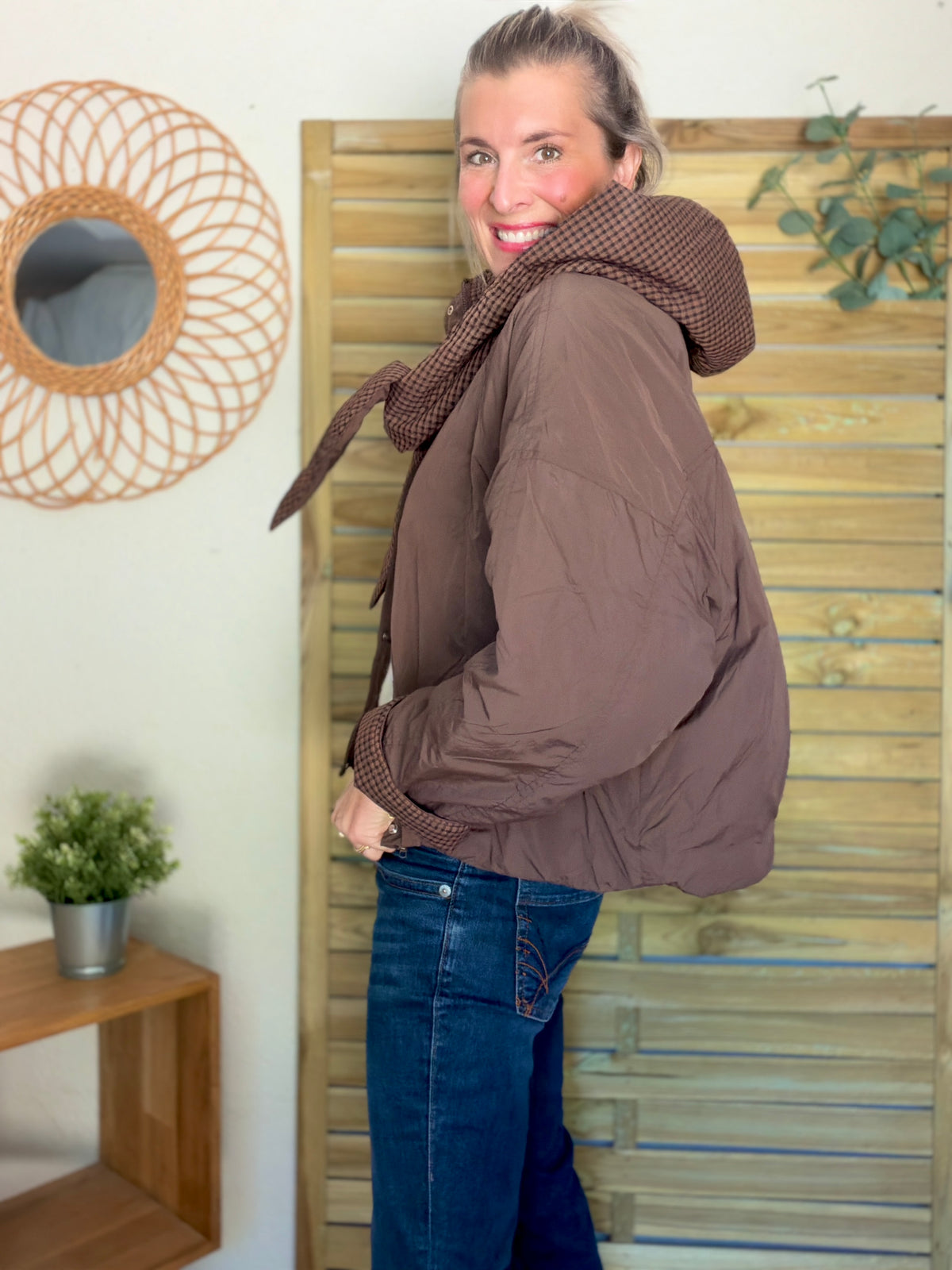 Veste matelassée capuche amovible réversible ODILE Chocolat