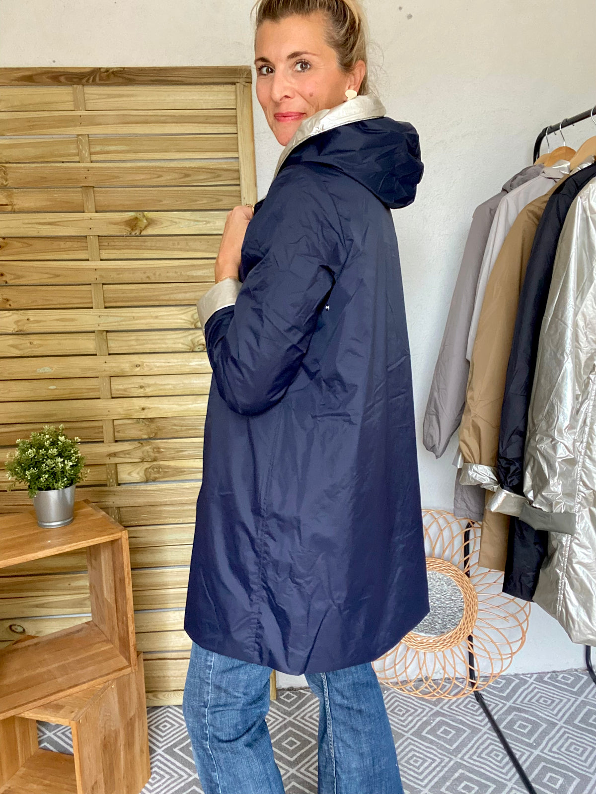 LAURA JO - Imperméable réversible rembourré LOUISON LONG - Marine/Doré