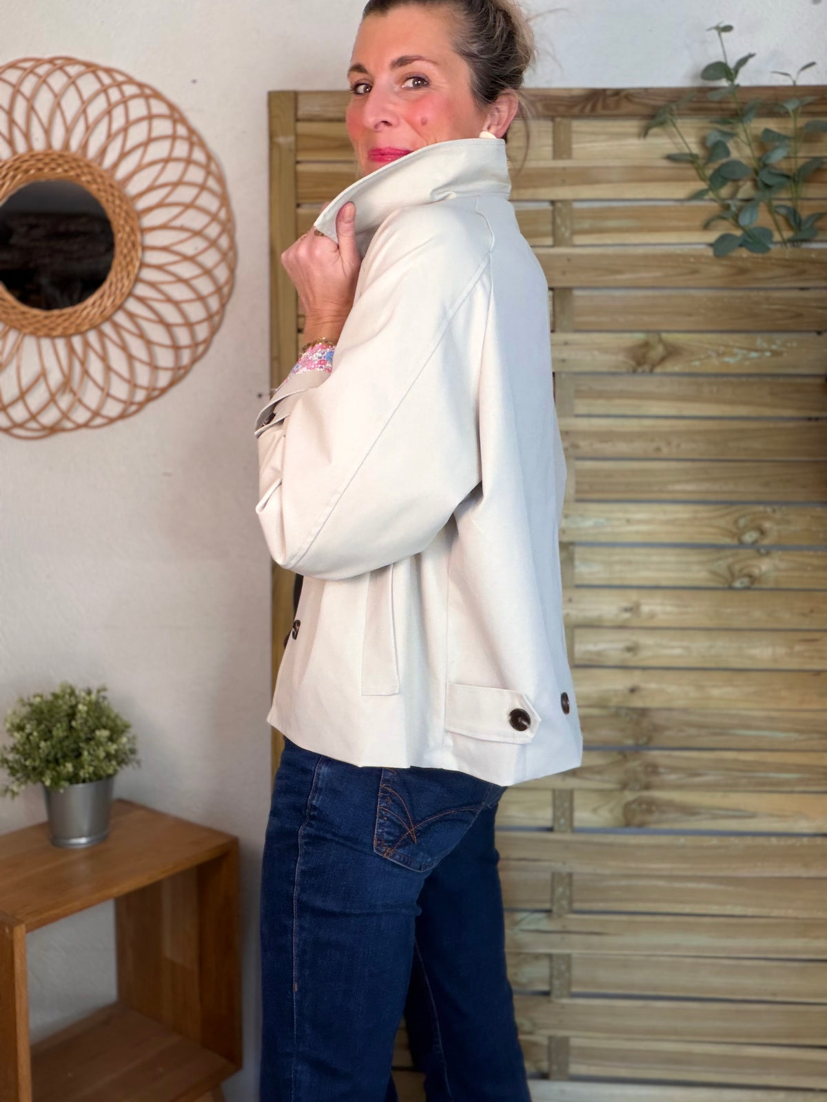 Veste Trench avec Liberty - MADELEINE Beige - FIN DE SÉRIE