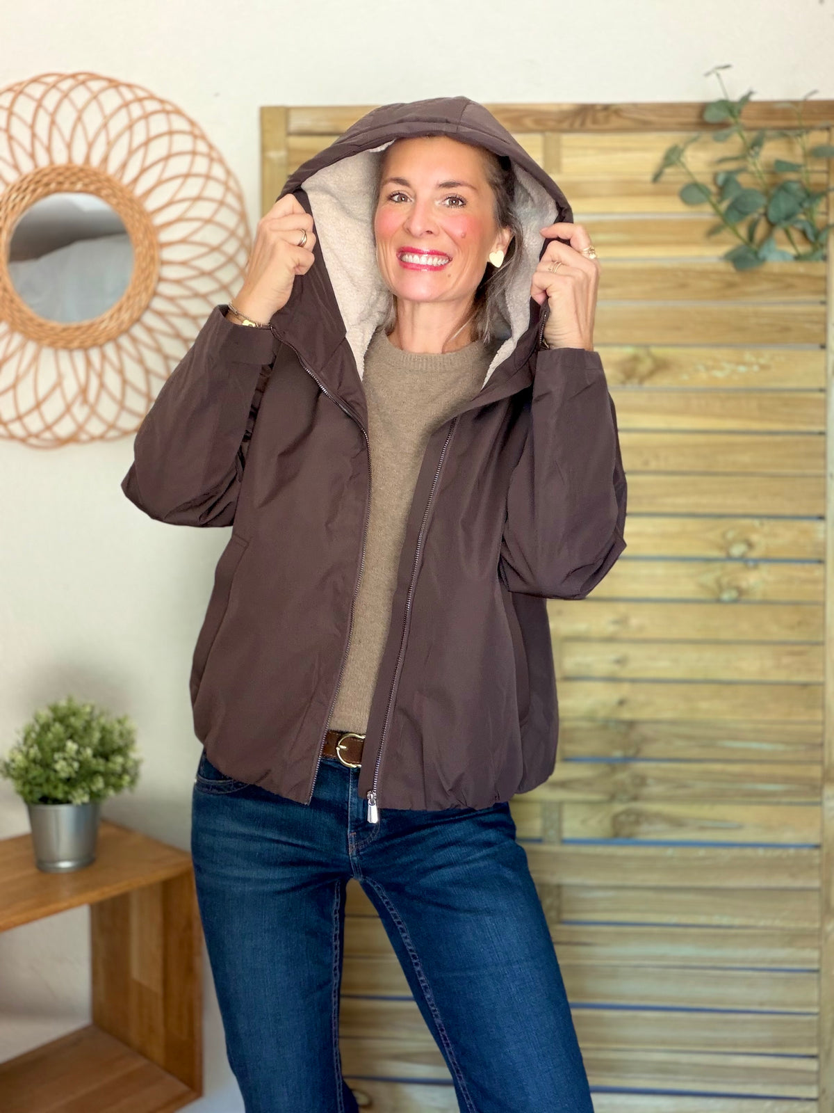 LAURA JO - Imperméable fourré sherpa EVA court - Chocolat