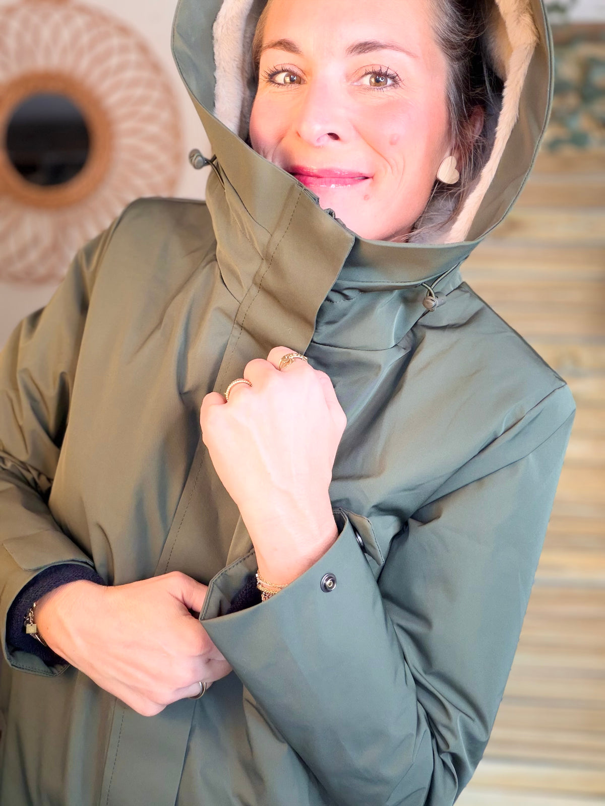 LAURA JO - Parka fourrée imperméable AMBRE LONG - Kaki / Beige