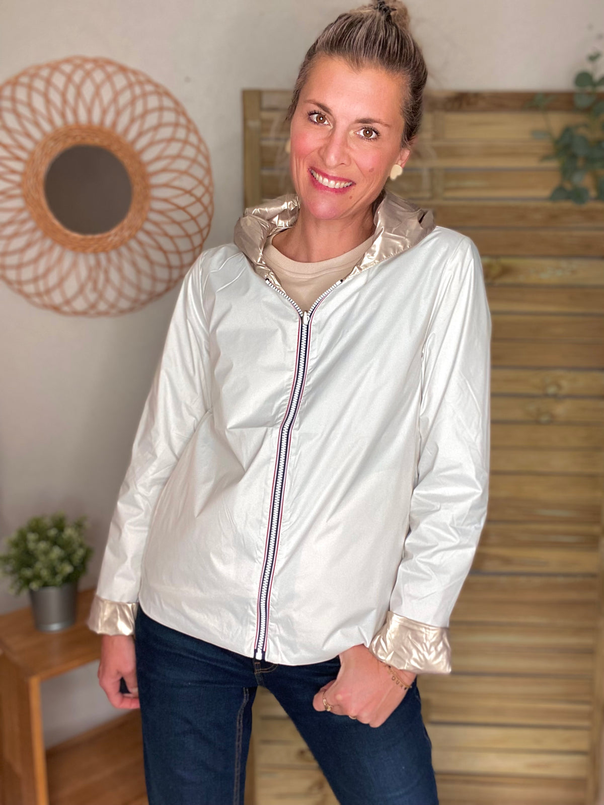 LAURA JO - Imperméable réversible GARANCE COURT léger - Blanc/Doré