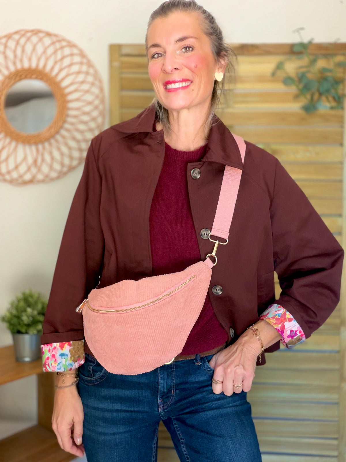 Veste Trench en coton Bordeaux fleuri - MAHAUT - LILI et LALA