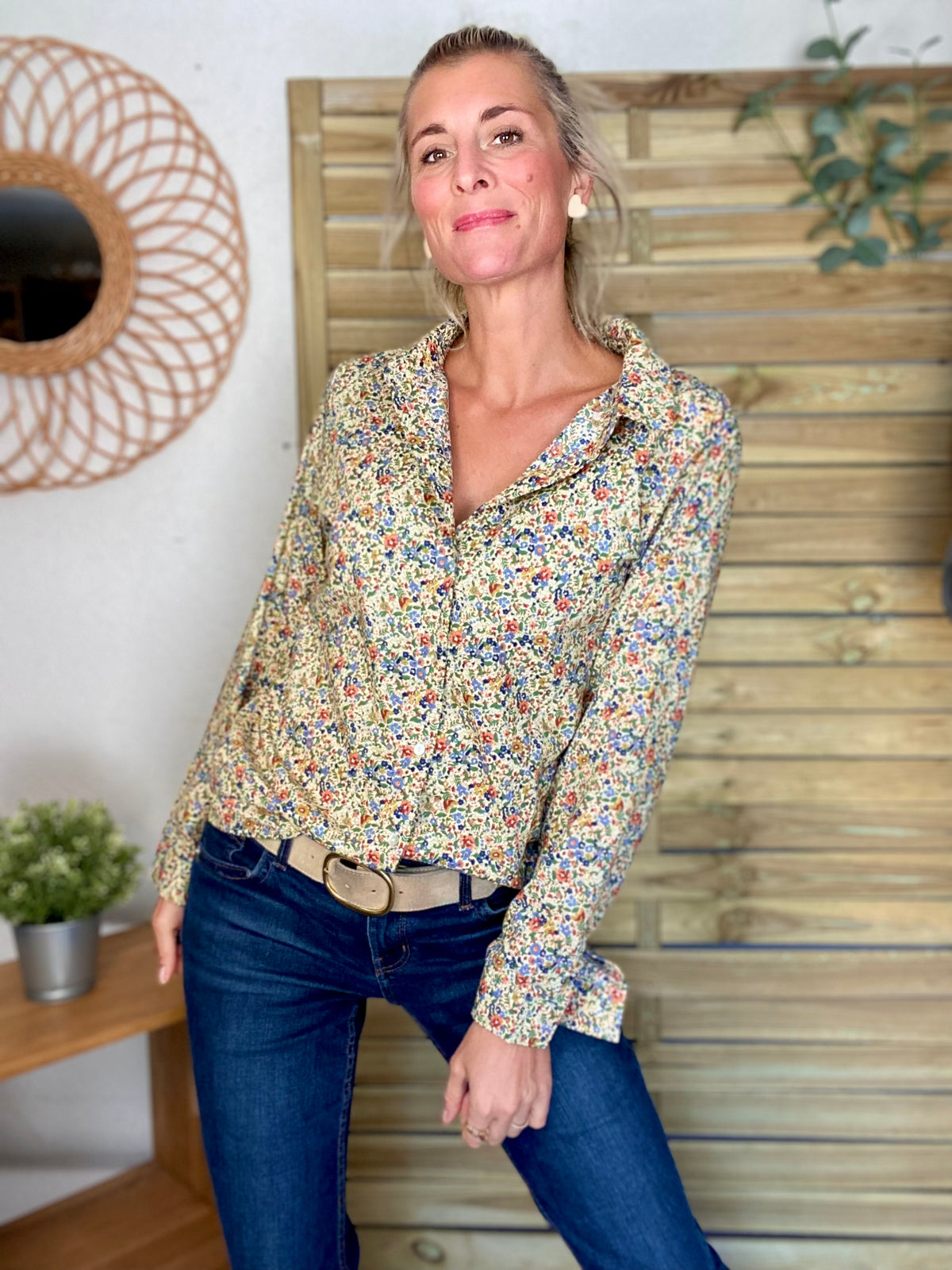 Chemise en coton imprimé Liberty vert 🌱 🌺 ÉLISE - FIN DE SÉRIE