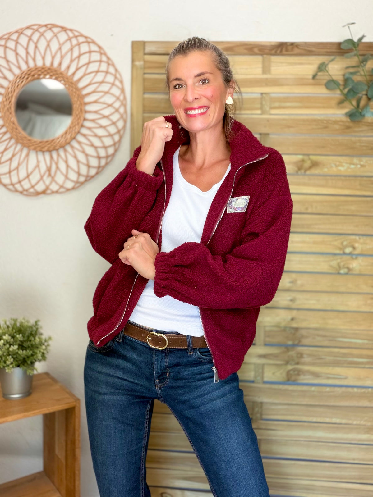 ⚡️ ARRIVAGE • Veste teddy Sherpa zippée LÉONIE Bordeaux