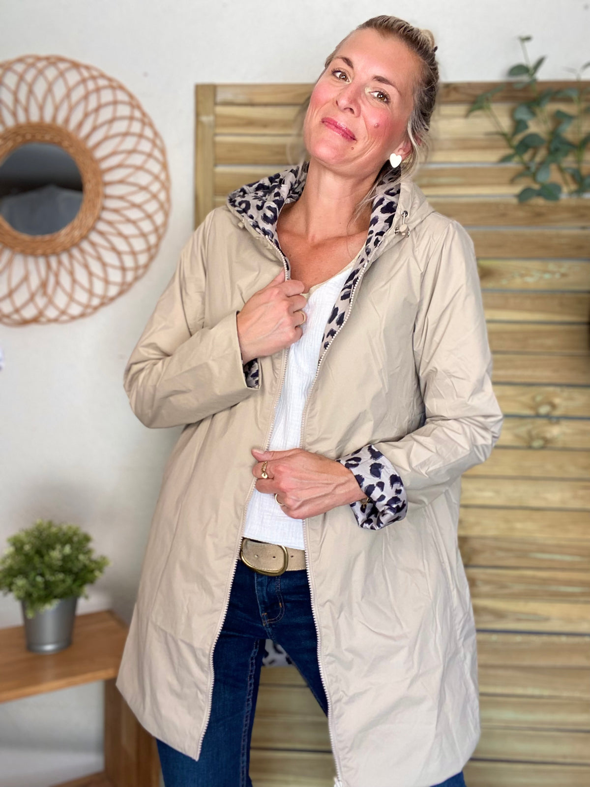 LAURA JO - Imperméable réversible rembourré LOUISON LONG - Beige / Léo