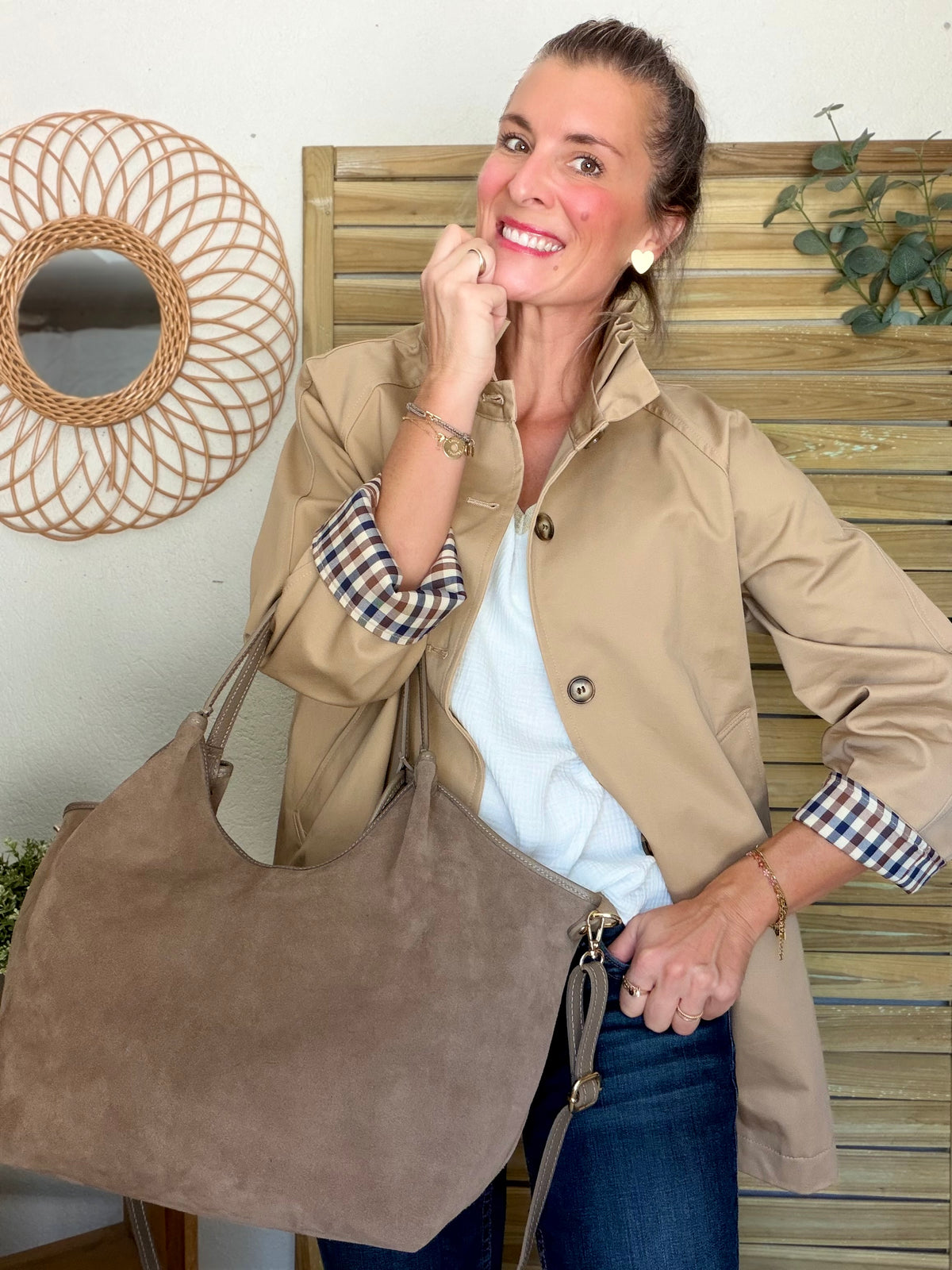 Sac cabas XXL en cuir daim souple • AUSTIN Taupe