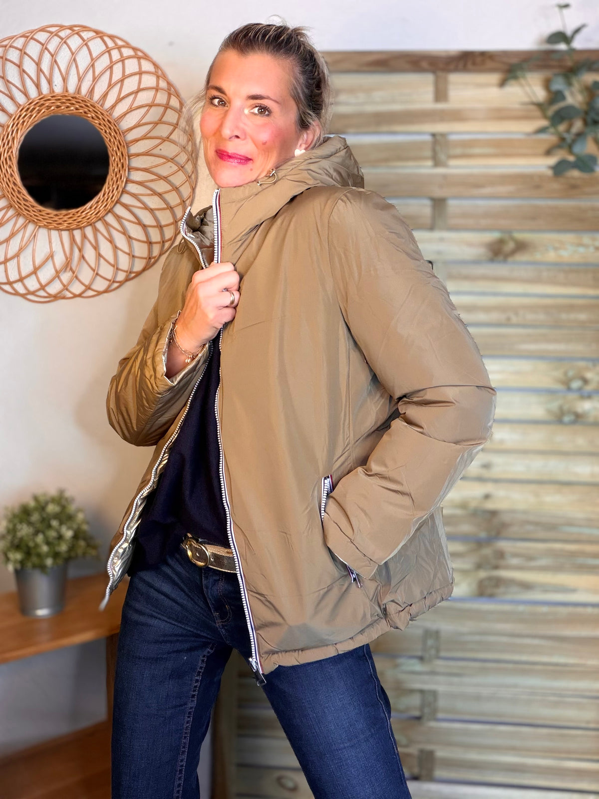 Doudoune imperméable réversible longue ANGÈLE COURT - Camel - MELYA MELODY