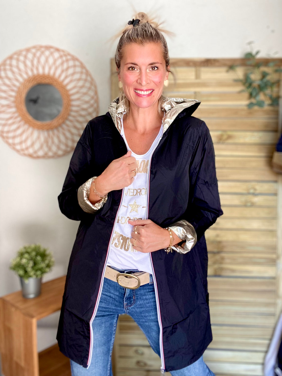 LAURA JO - Imperméable réversible rembourré LOUISON LONG - Noir/Doré