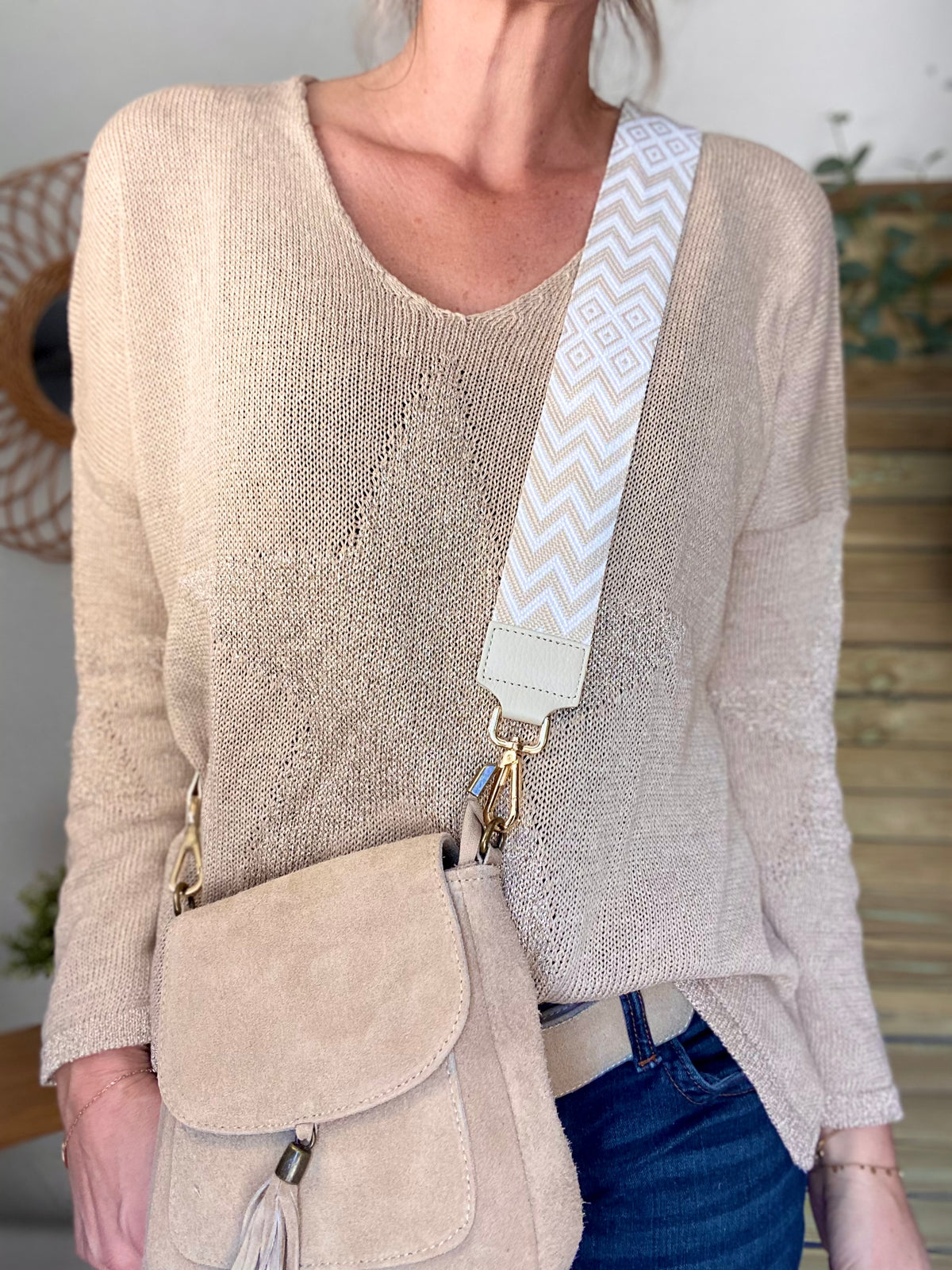 Sac bandoulière en cuir daim HORTENSE - Beige - FIN DE SÉRIE