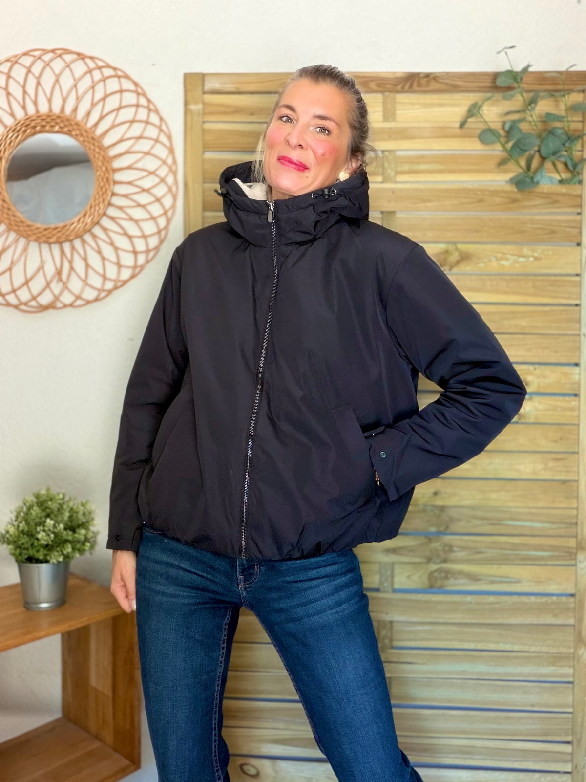 LAURA JO - Imperméable fourré sherpa EVA court - Noir