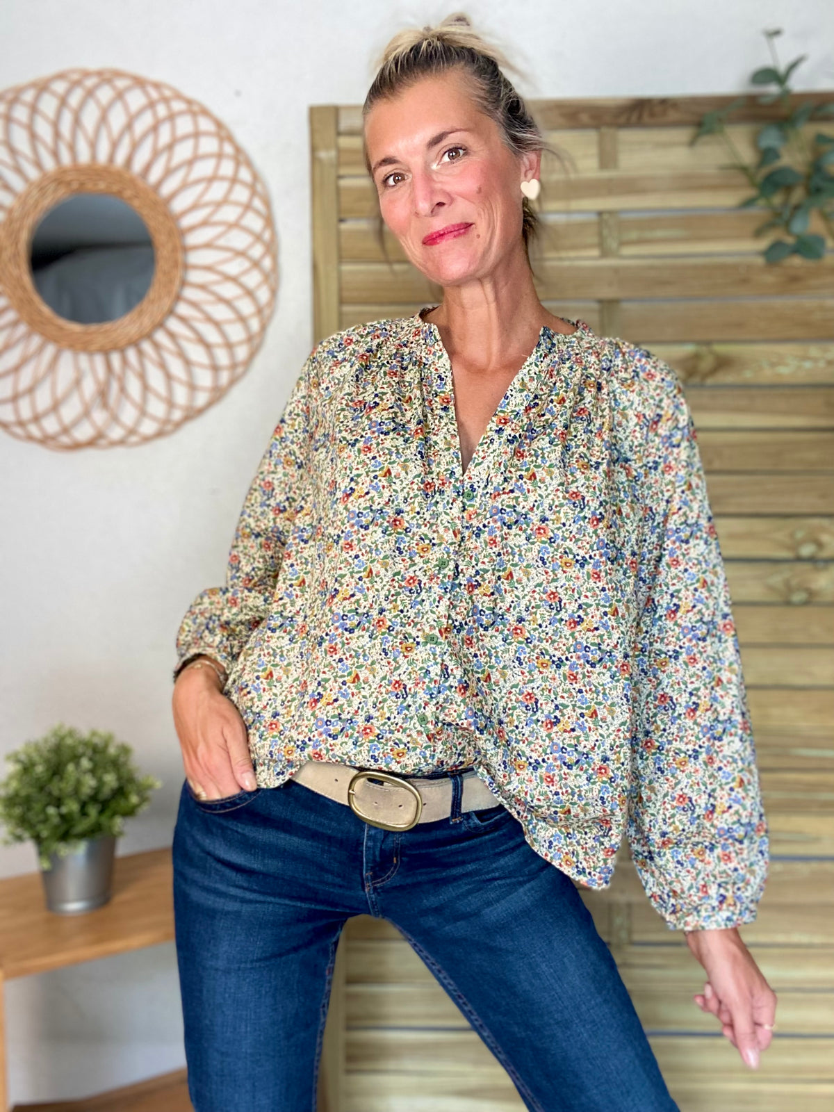 Chemise ample Liberty vert SYBILLE - FIN DE SÉRIE