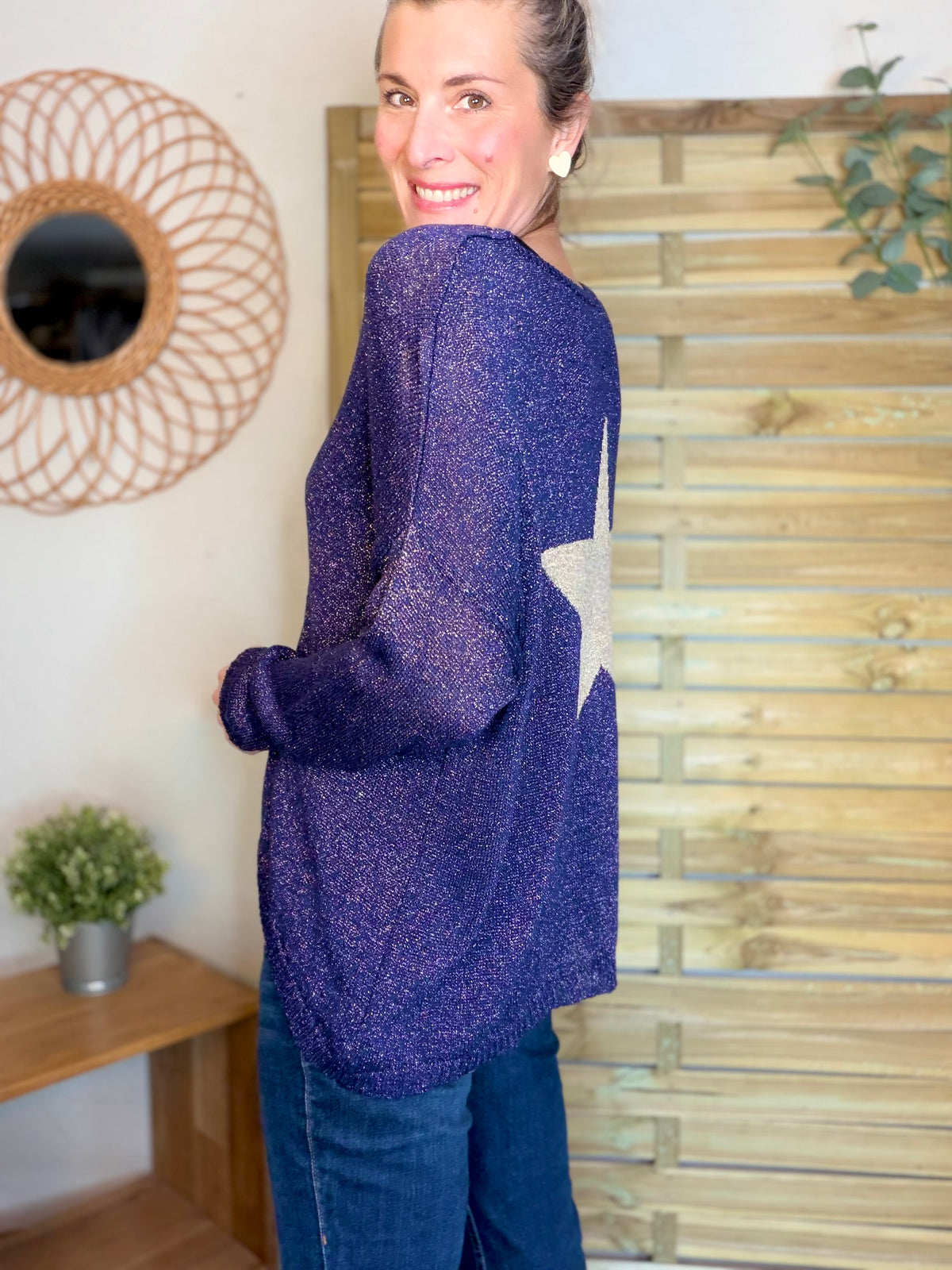 Pull maille lurex et étoile ⭐️ POLLY - Marine / Doré - FIN DE SÉRIE