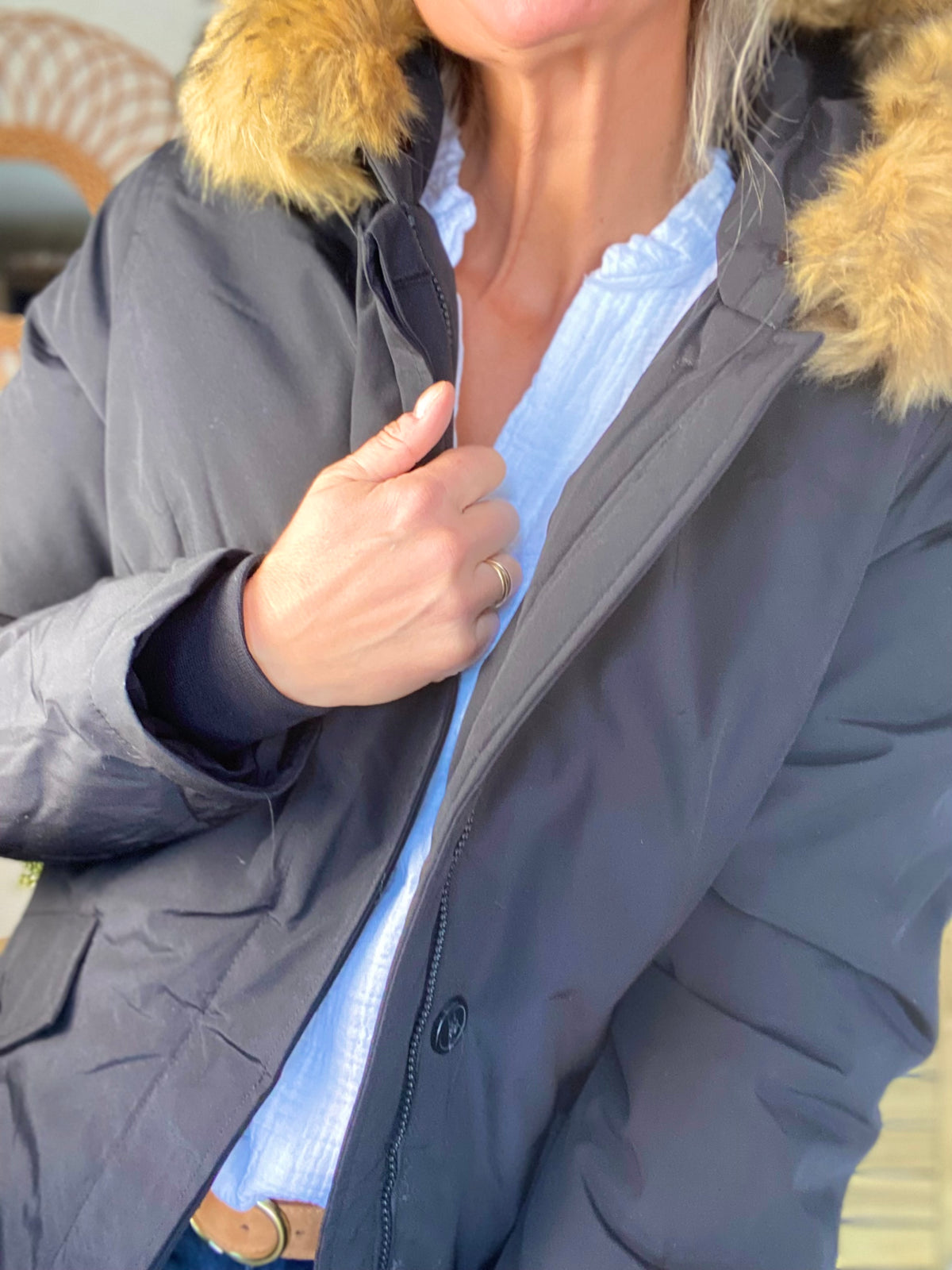 Parka rembourrée déperlante noir, capuche col fourrure amovible - CHEYENNE - FIN DE SÉRIE
